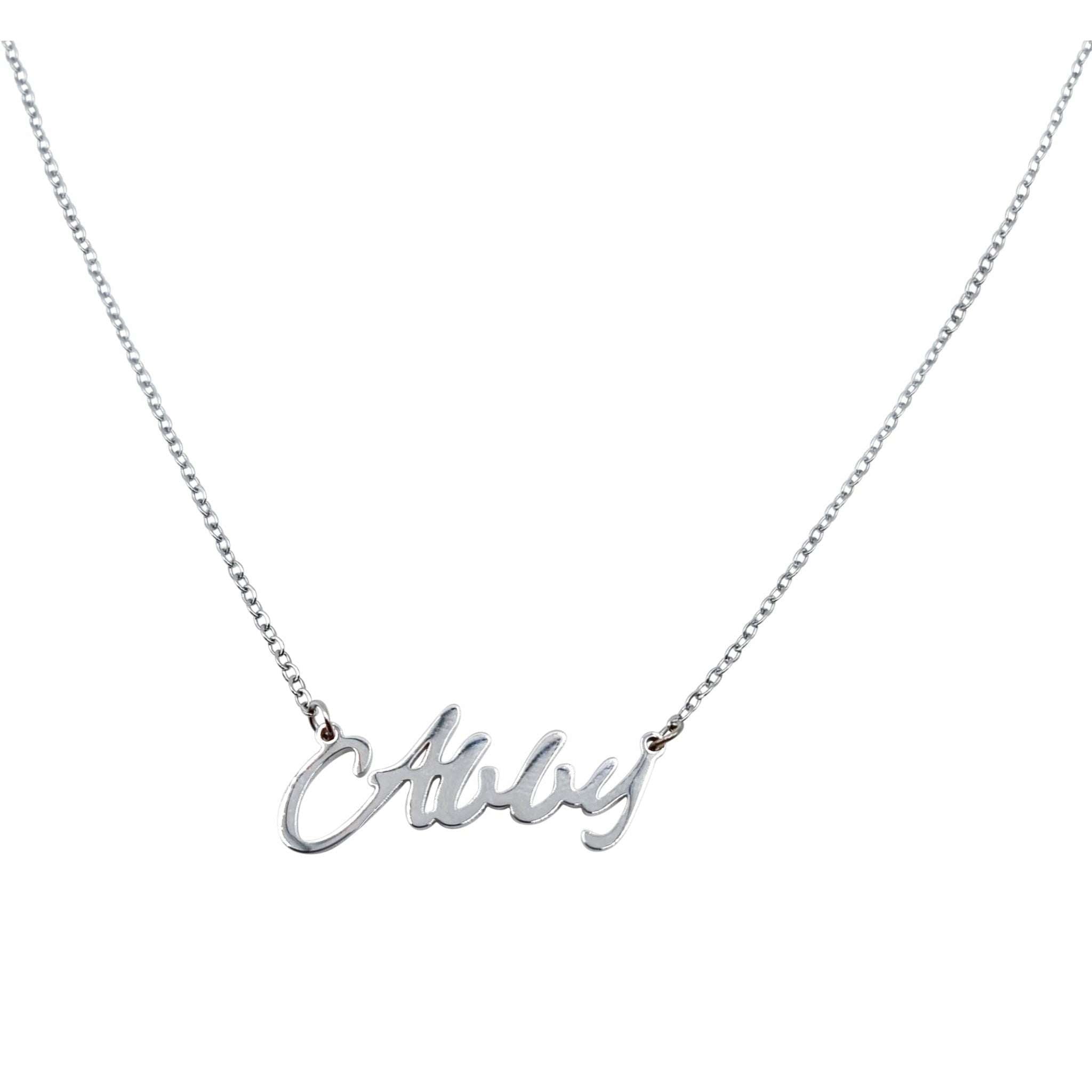 Abby Name Necklace made of stainless steel with gold plating, featuring a personalized name design on a delicate chain.