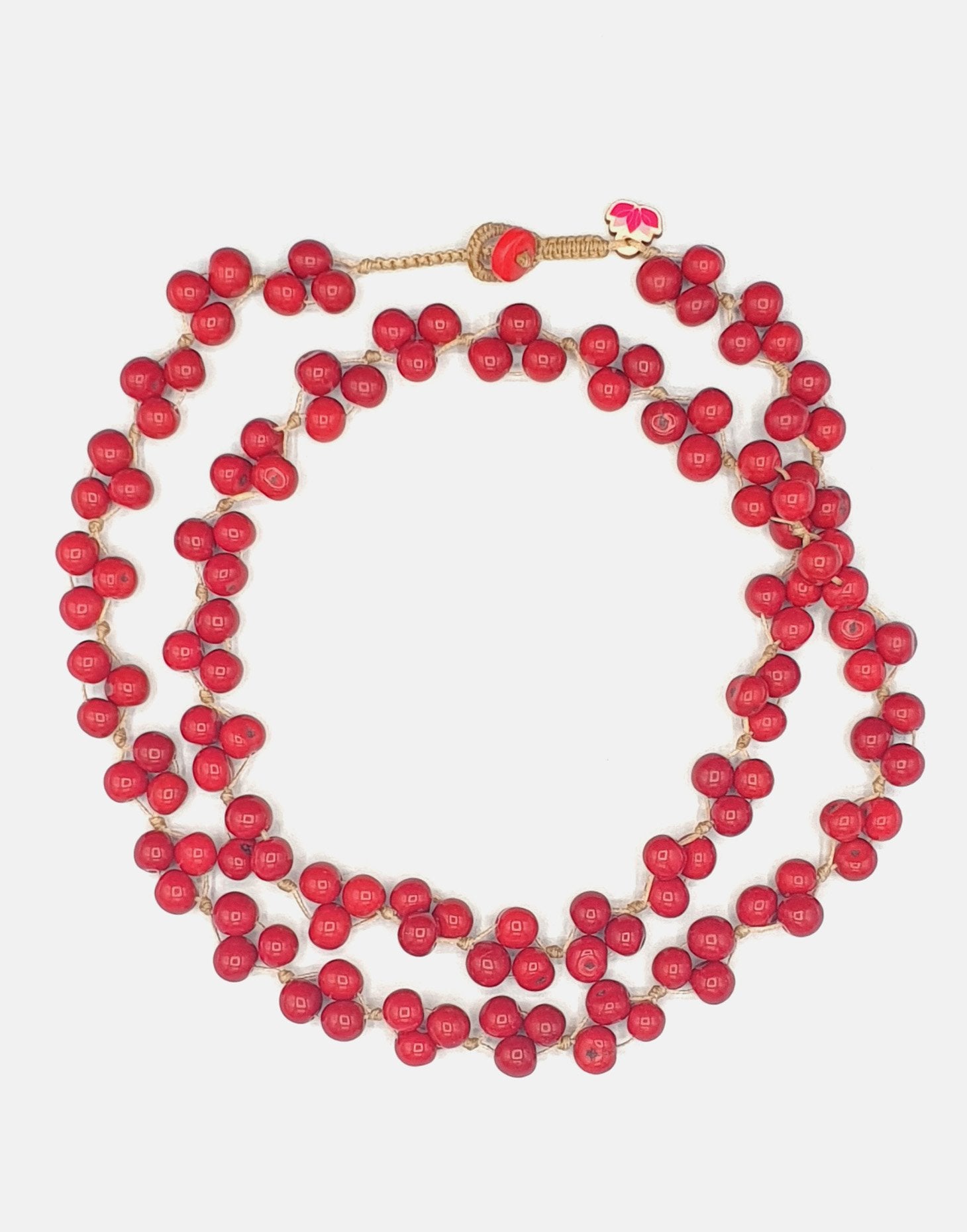 Acai Berry Long Necklace featuring warm colours, handmade with organic acai seeds, showcasing a lightweight and delicate design.