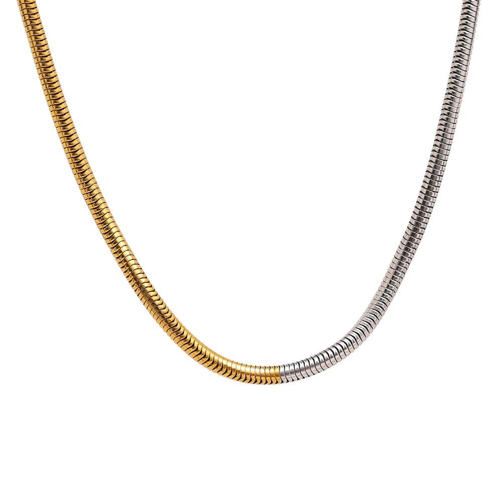 Adina two tone gold chain featuring rich gold and silver tones, adjustable length, and elegant design, perfect for layering or standalone wear.