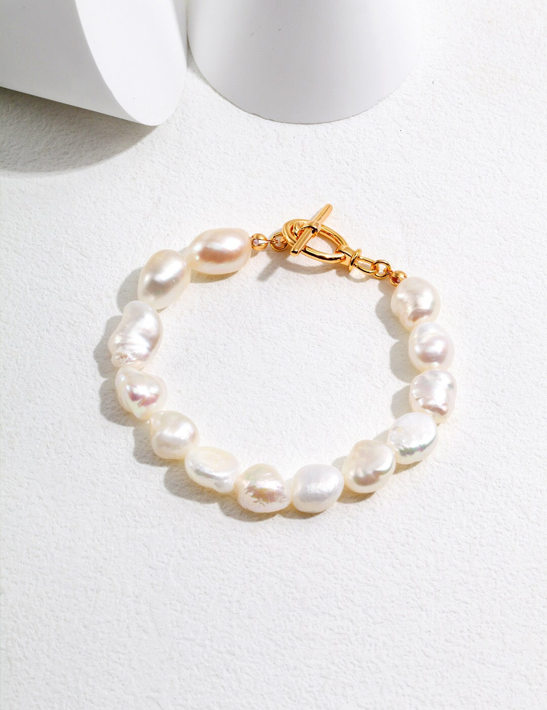 Adjustable Beaded Irregular Pearl Bracelet featuring natural freshwater pearls and gold vermeil, elegantly handcrafted for a luxurious look.