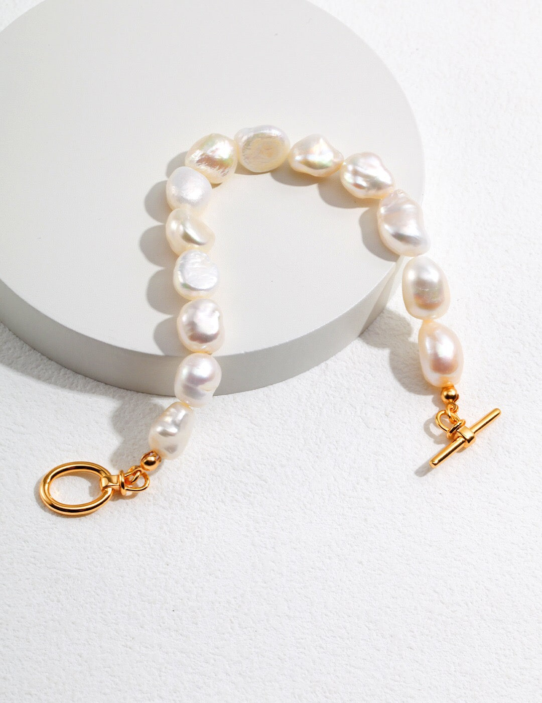 Adjustable Beaded Irregular Pearl Bracelet featuring natural freshwater pearls and gold vermeil, elegantly handcrafted for a luxurious look.