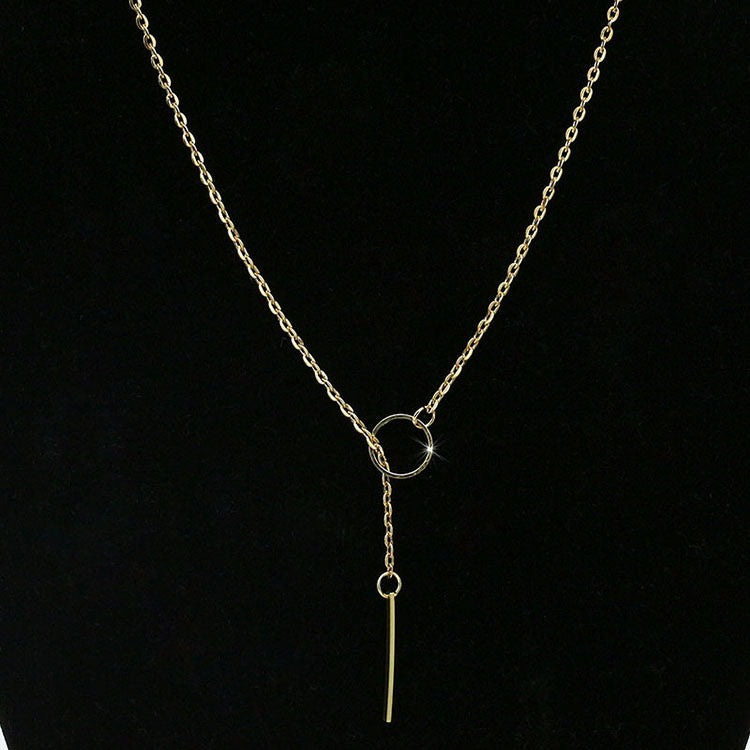 A stylish Adjustable Circle Stick Necklace made of alloy, featuring a modern circle stick design, adjustable length, and lightweight construction.