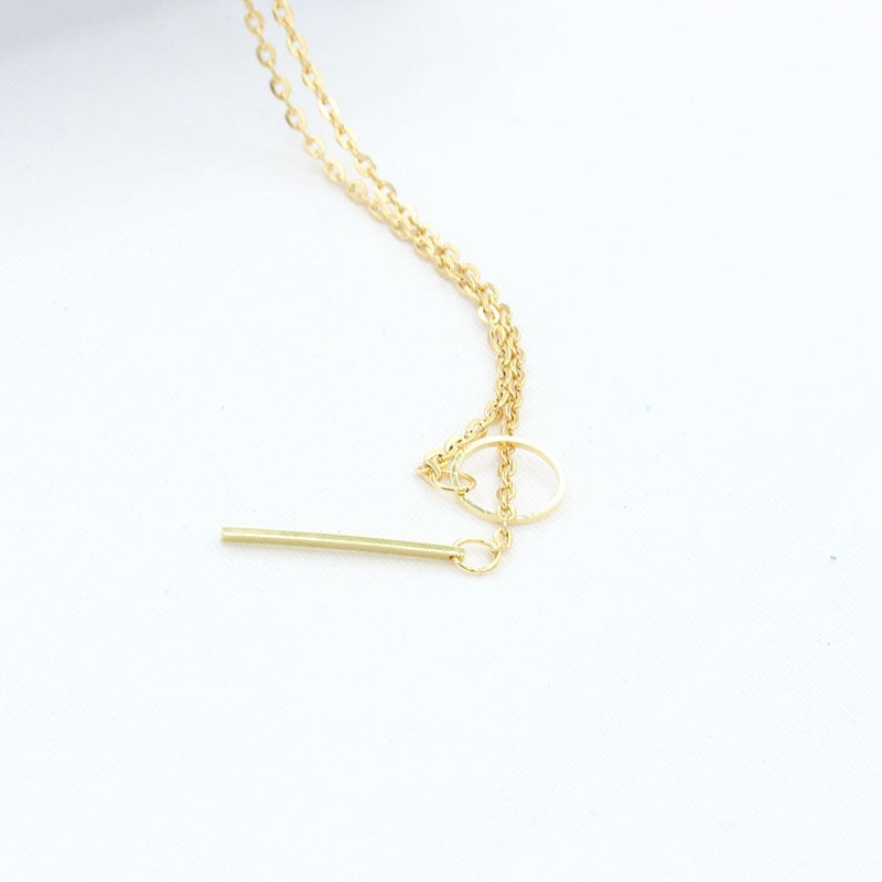 A stylish Adjustable Circle Stick Necklace made of alloy, featuring a modern circle stick design, adjustable length, and lightweight construction.