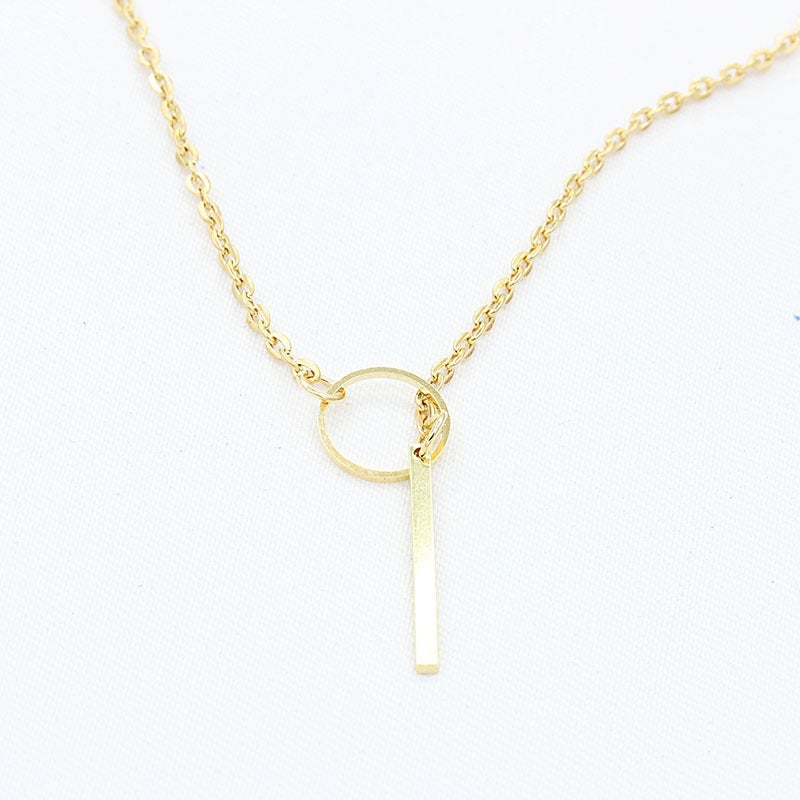 A stylish Adjustable Circle Stick Necklace made of alloy, featuring a modern circle stick design, adjustable length, and lightweight construction.