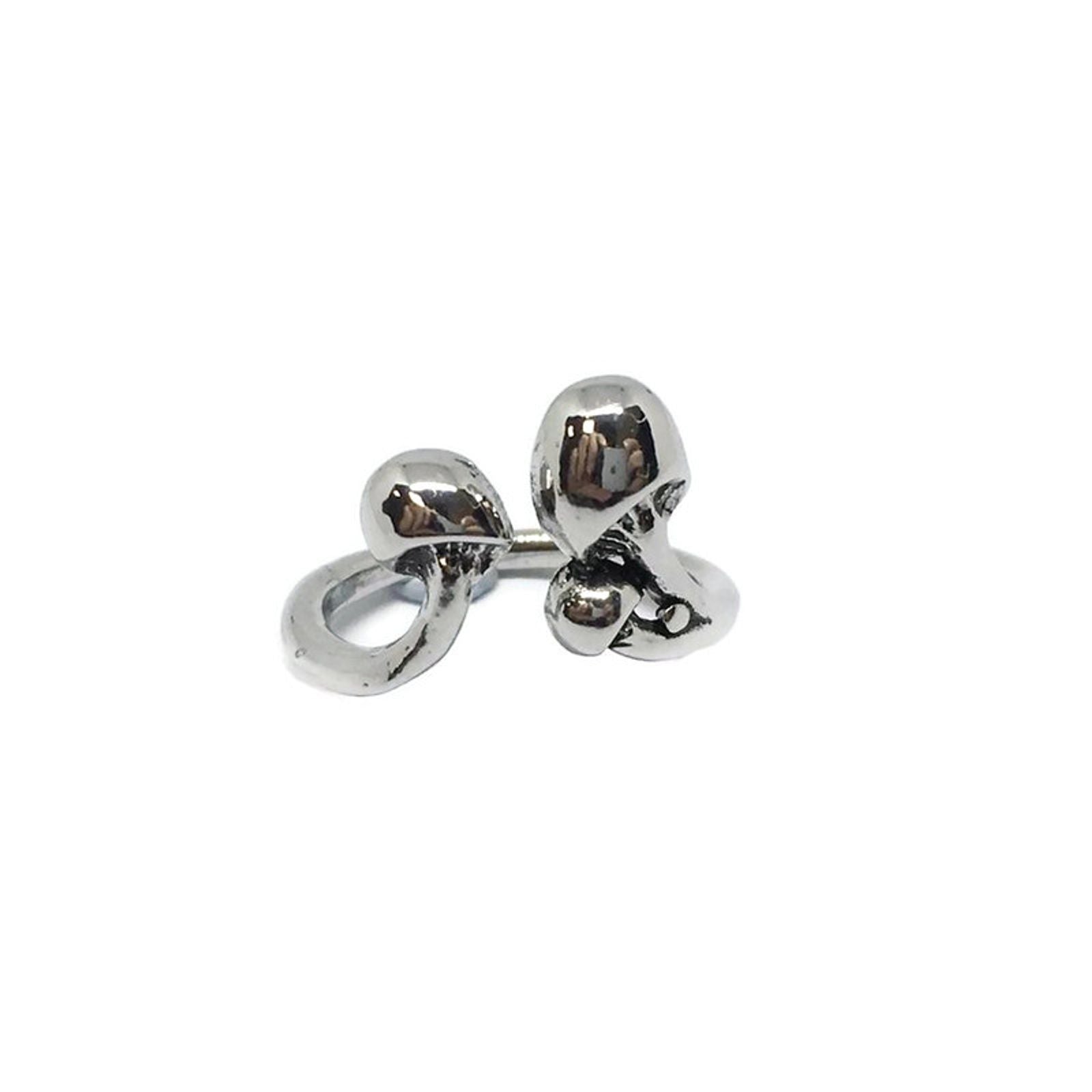 Adjustable Magic Mushroom Band Ring made of sterling silver plated steel alloy, featuring a whimsical mushroom design, suitable for all finger sizes.