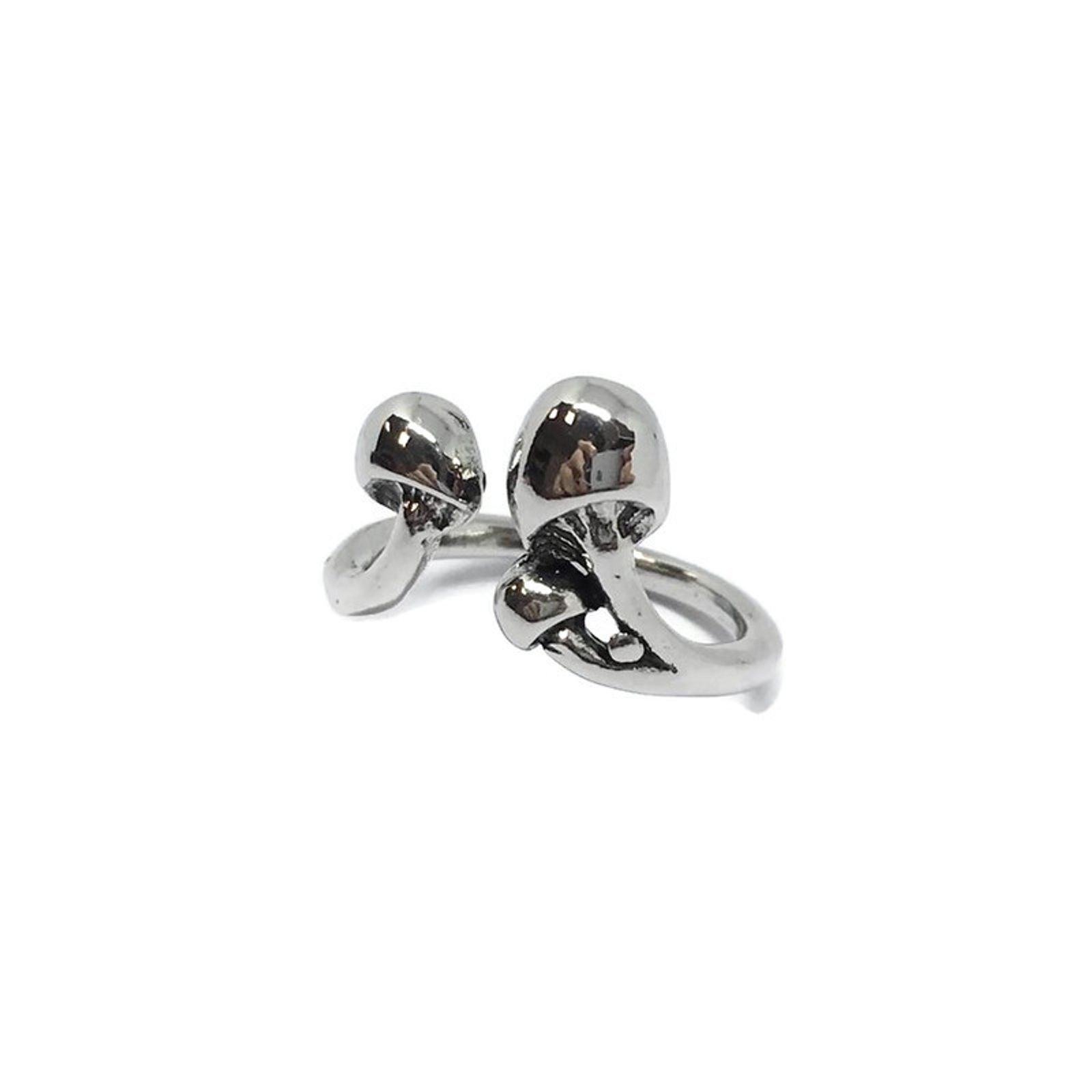 Adjustable Magic Mushroom Band Ring made of sterling silver plated steel alloy, featuring a whimsical mushroom design, suitable for all finger sizes.