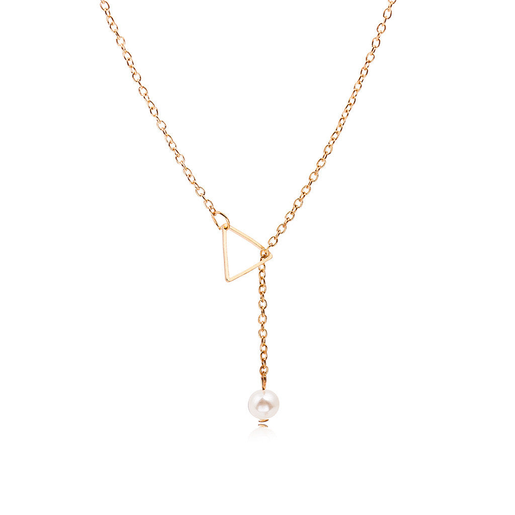 Adjustable Square Necklace featuring a single pearl, crafted from copper, showcasing a modern design.