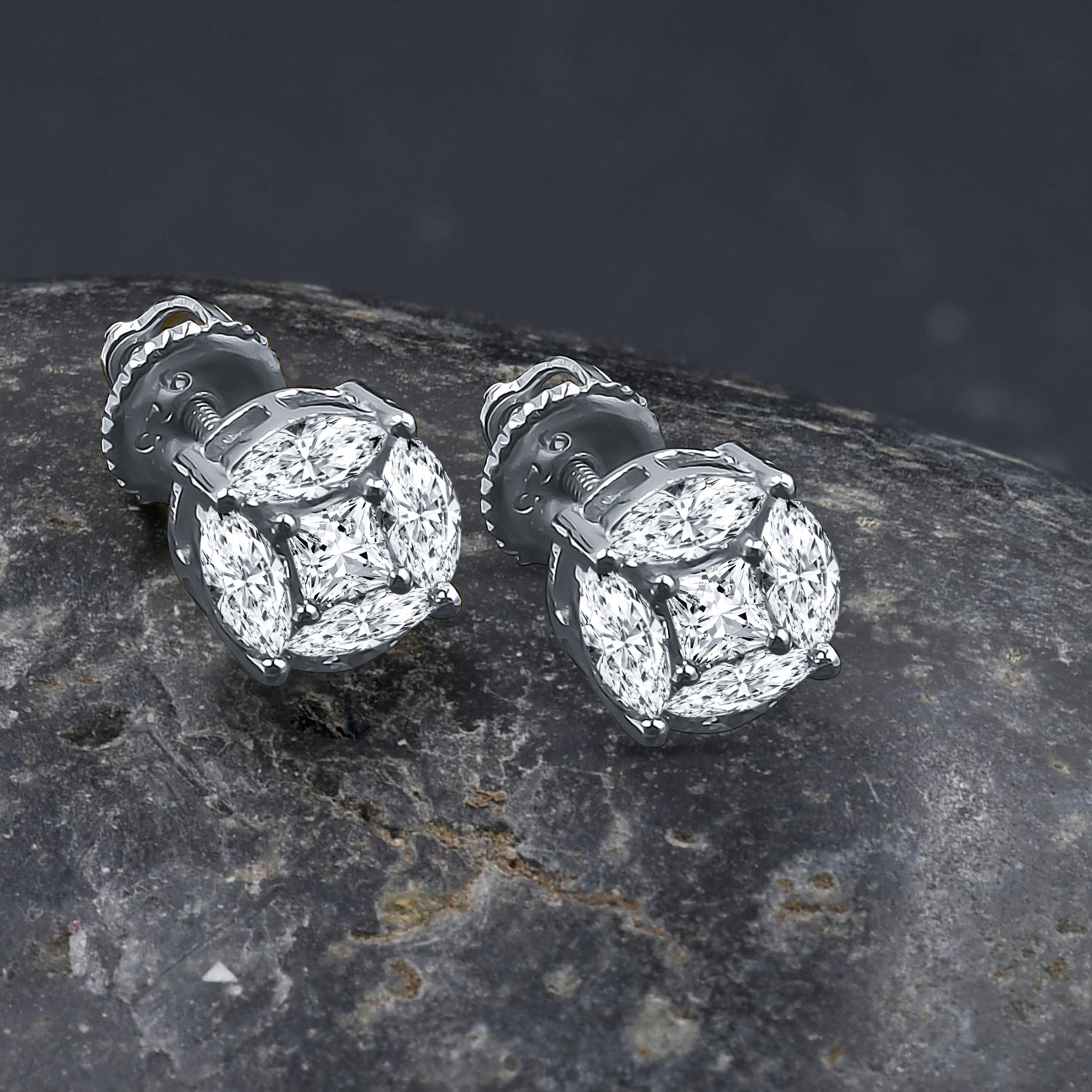 ADORN Screw Back Earrings featuring cubic zircon stones and brass copper metal, showcasing a secure screw back design.