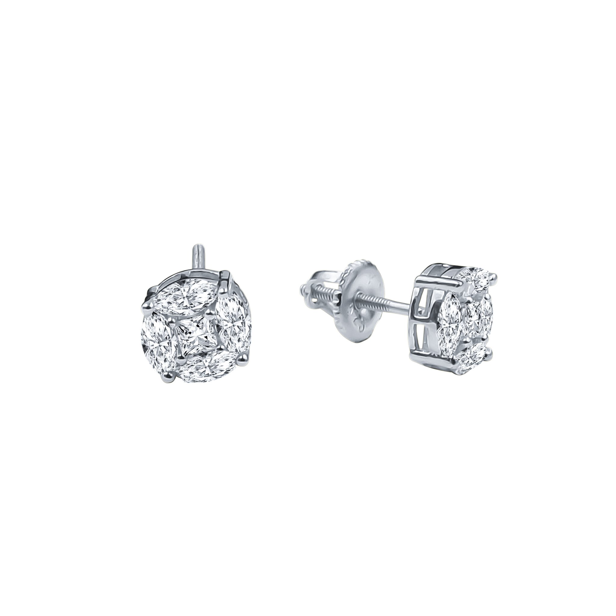 ADORN Screw Back Earrings featuring cubic zircon stones and brass copper metal, showcasing a secure screw back design.