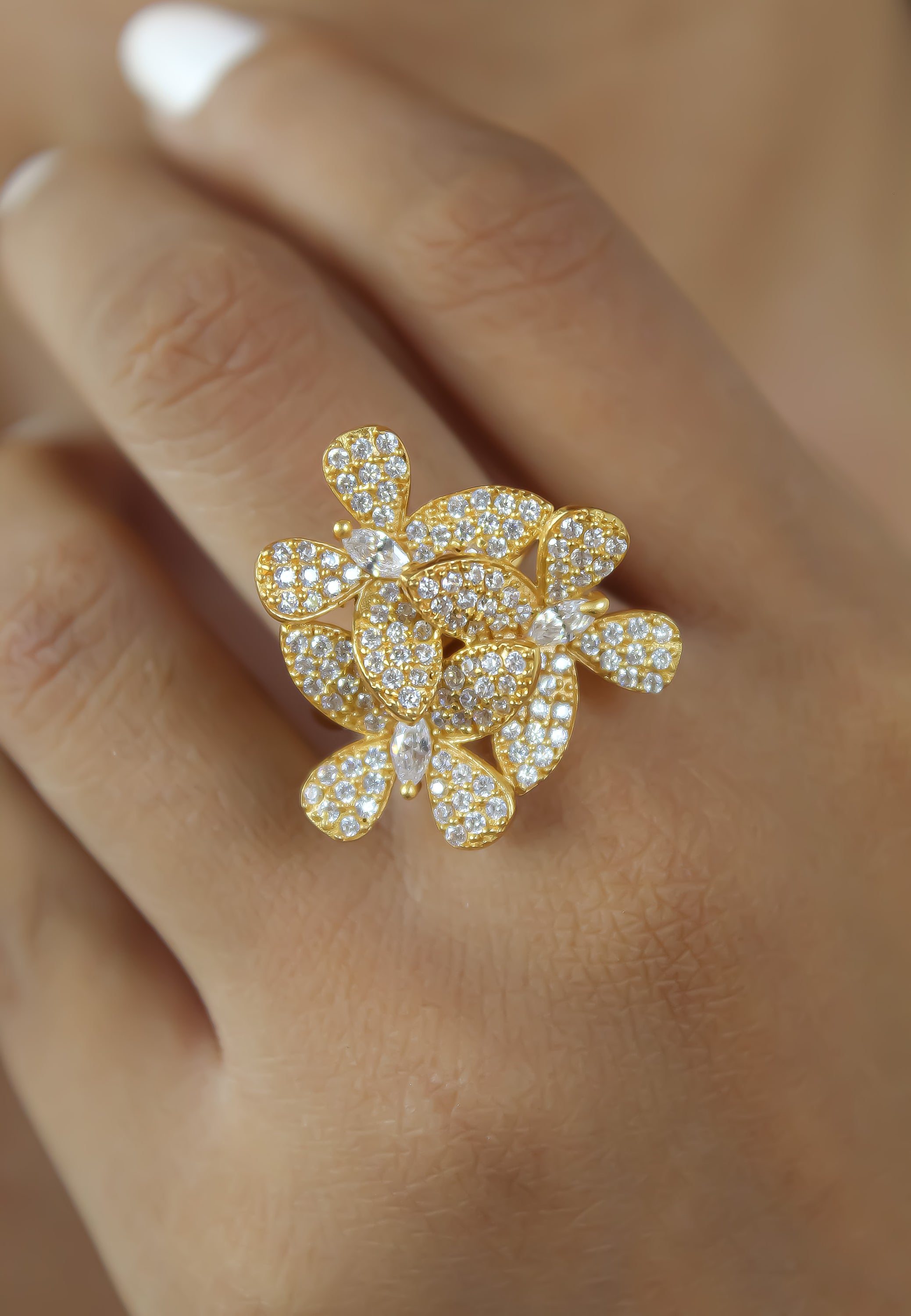 Elegant African Butterfly Ring in 18K gold or silver plating, adorned with sparkling zirconia stones, showcasing a butterfly-inspired design.