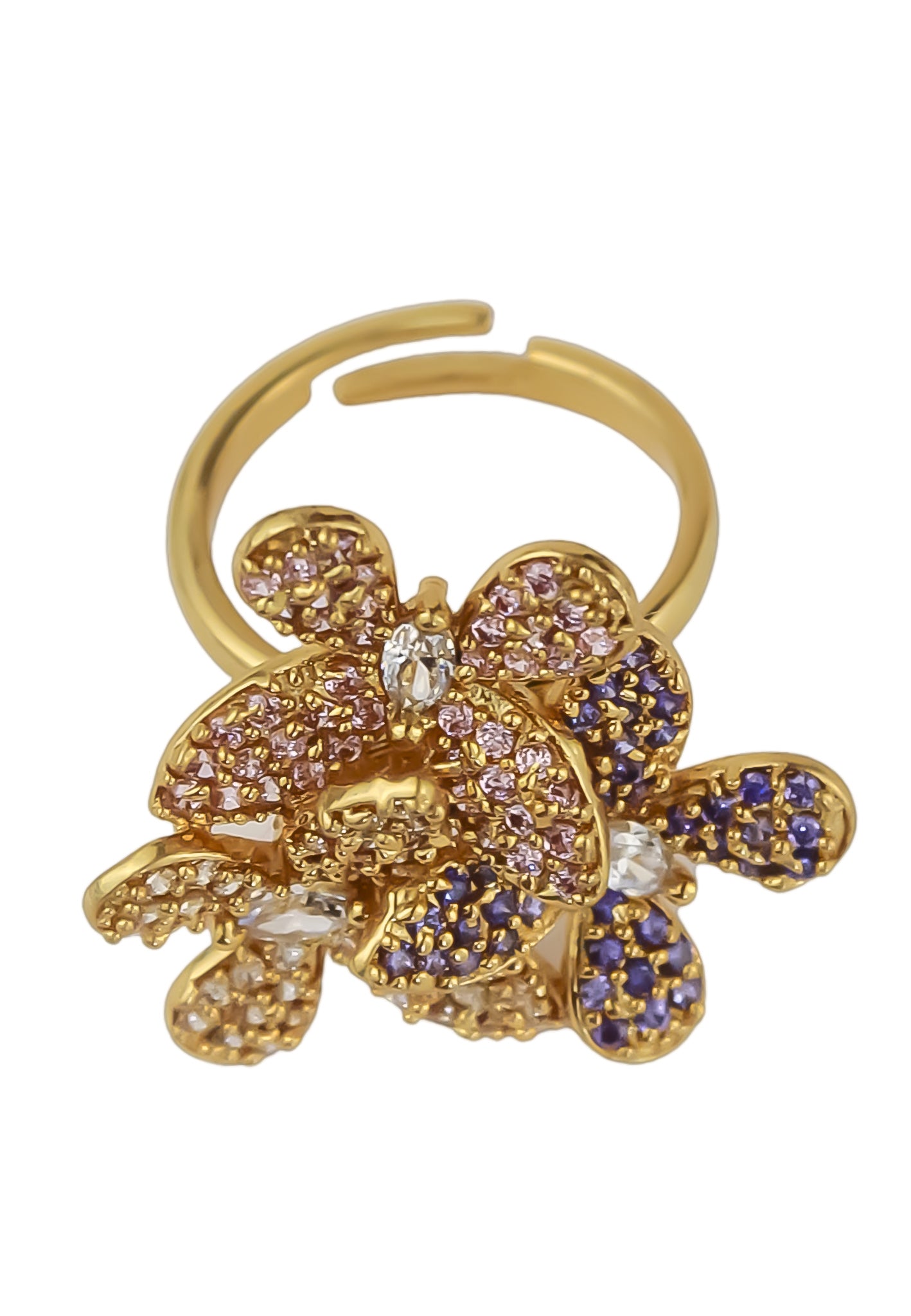 Elegant African Butterfly Ring in 18K gold or silver plating, adorned with sparkling zirconia stones, showcasing a butterfly-inspired design.