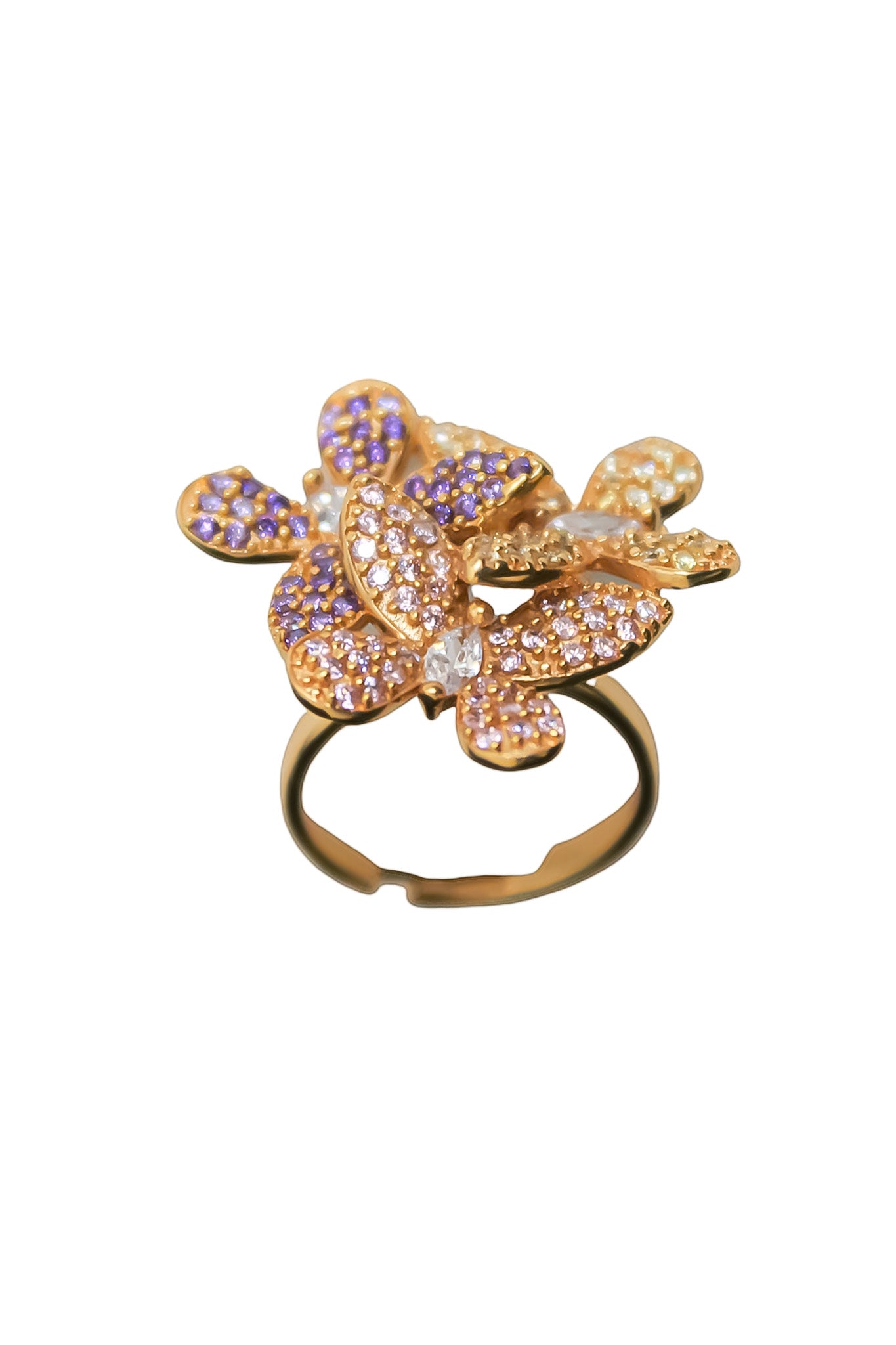 Elegant African Butterfly Ring in 18K gold or silver plating, adorned with sparkling zirconia stones, showcasing a butterfly-inspired design.