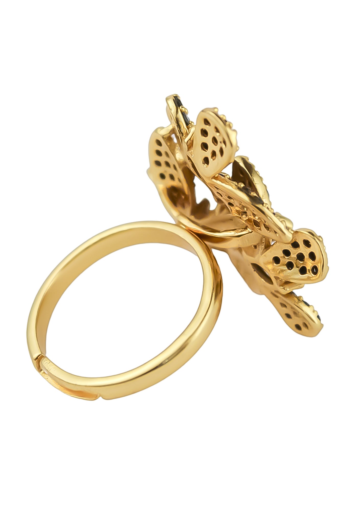 Elegant African Butterfly Ring in 18K gold or silver plating, adorned with sparkling zirconia stones, showcasing a butterfly-inspired design.