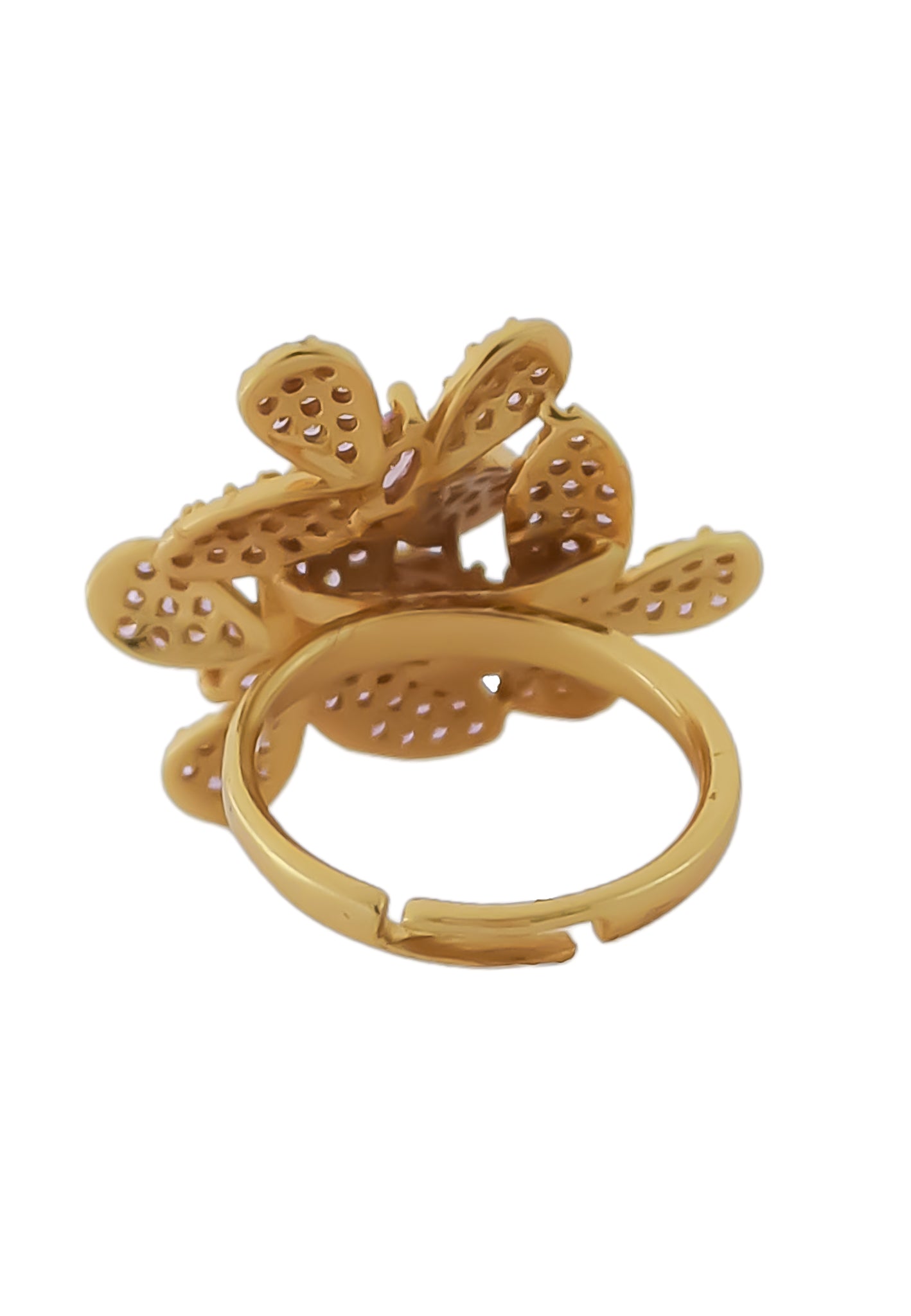 Elegant African Butterfly Ring in 18K gold or silver plating, adorned with sparkling zirconia stones, showcasing a butterfly-inspired design.