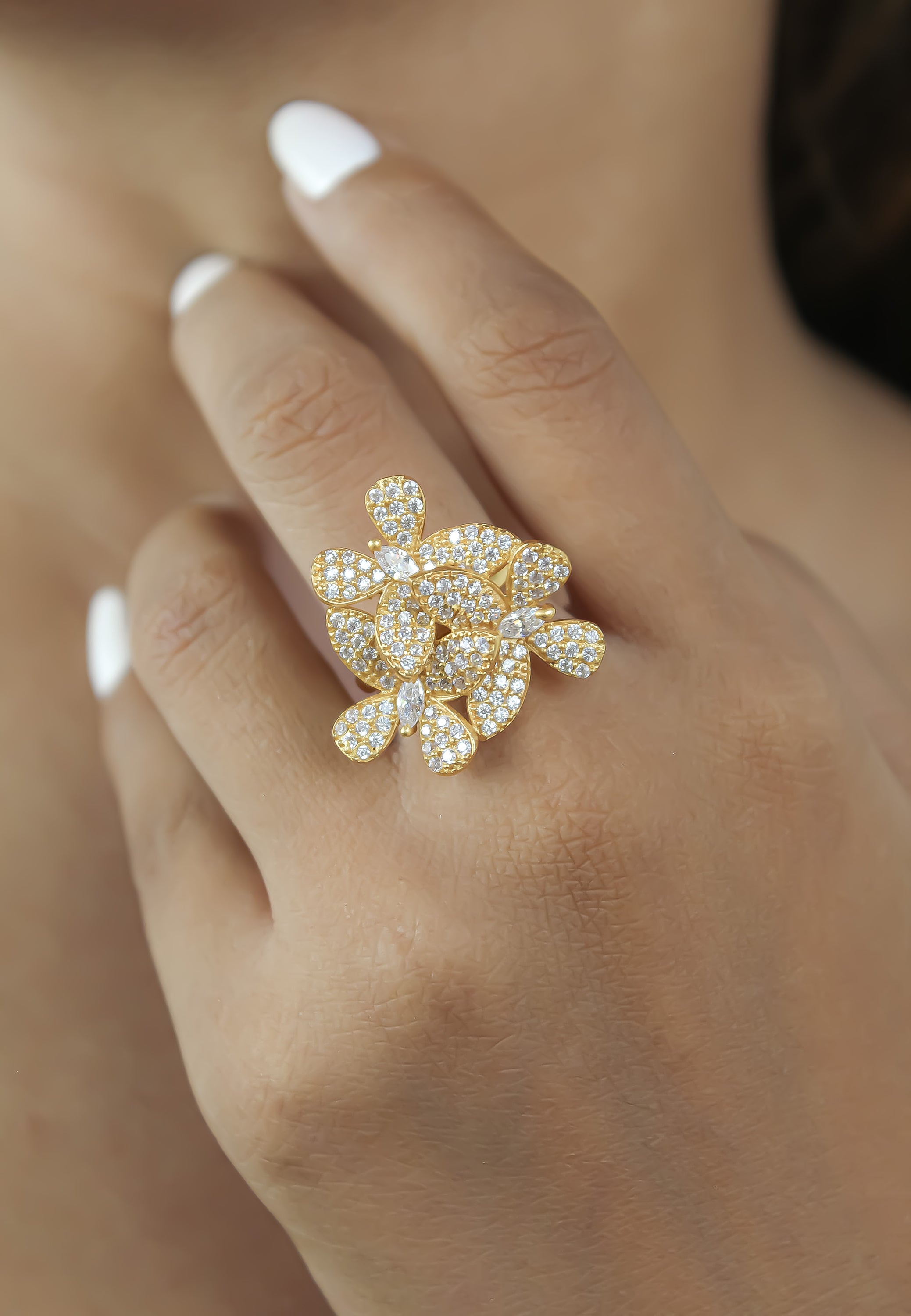 Elegant African Butterfly Ring in 18K gold or silver plating, adorned with sparkling zirconia stones, showcasing a butterfly-inspired design.