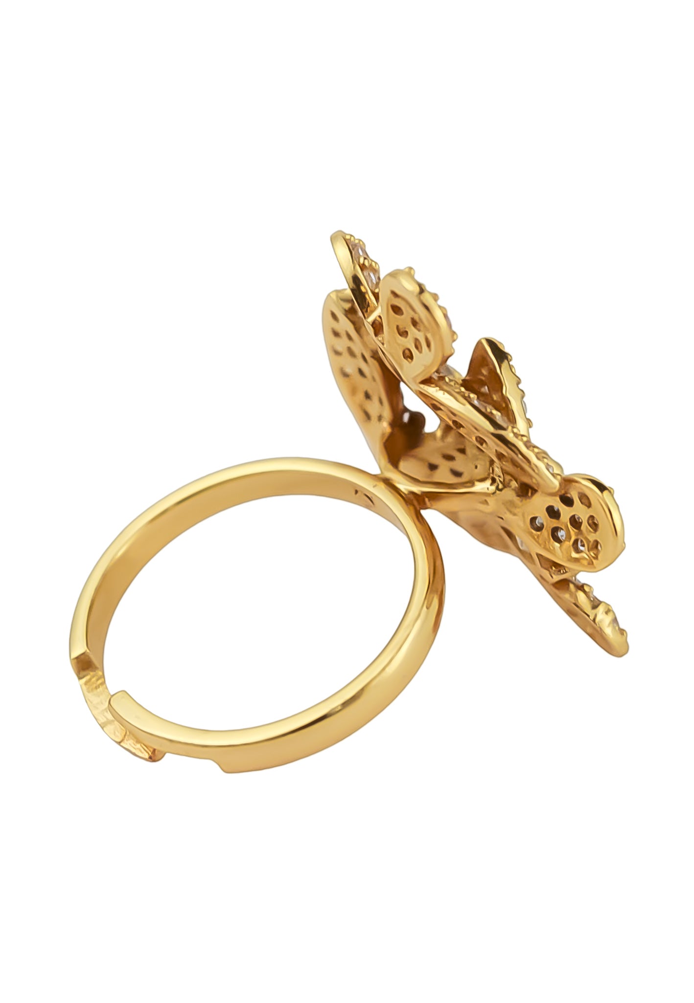 Elegant African Butterfly Ring in 18K gold or silver plating, adorned with sparkling zirconia stones, showcasing a butterfly-inspired design.