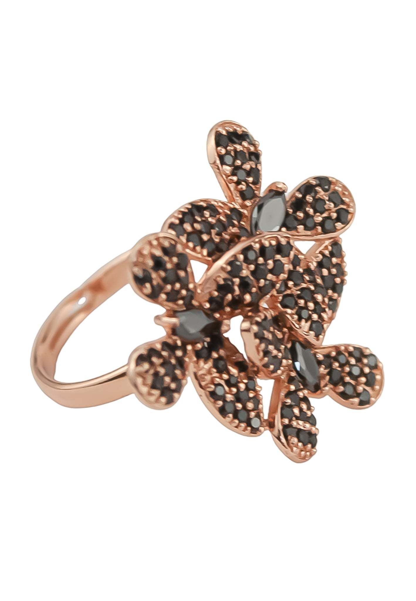 Elegant African Butterfly Ring in 18K gold or silver plating, adorned with sparkling zirconia stones, showcasing a butterfly-inspired design.