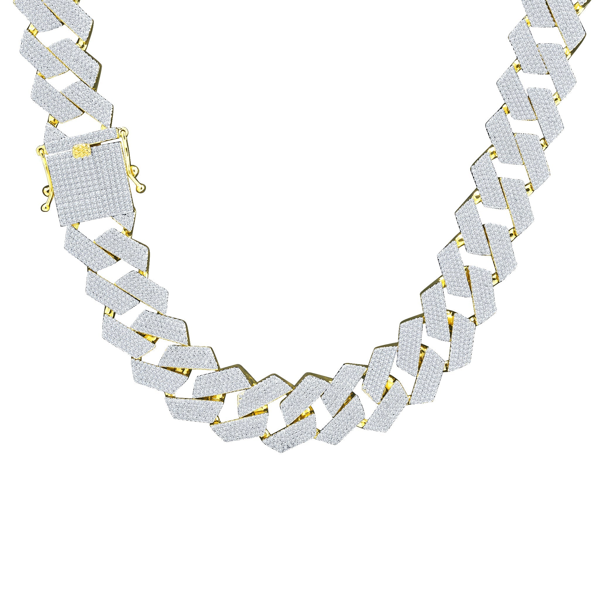 AGLOW 18MM Brass Iced Out Chain featuring cubic zirconia stones, showcasing its elegant design and craftsmanship.