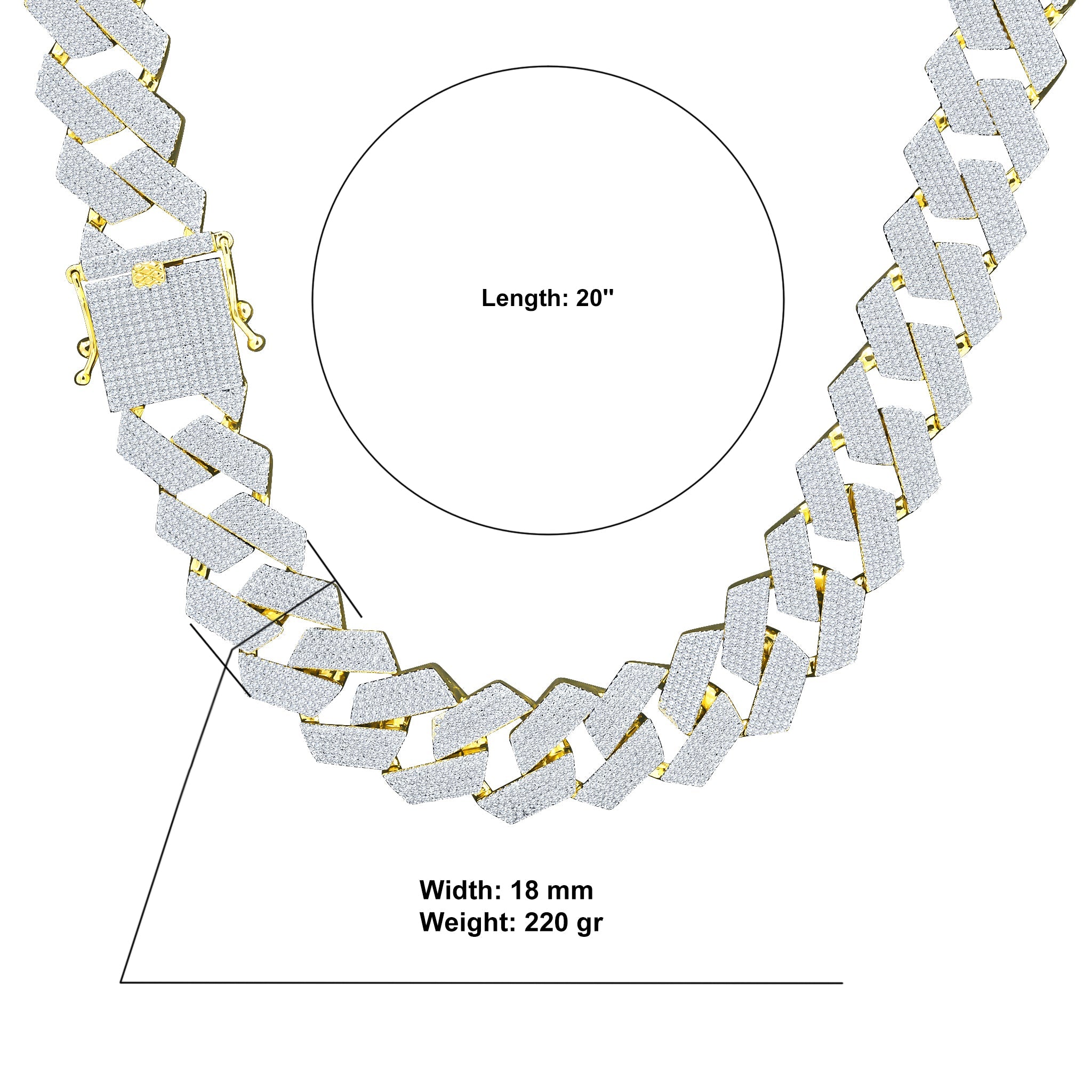 AGLOW 18MM Brass Iced Out Chain featuring cubic zirconia stones, showcasing its elegant design and craftsmanship.