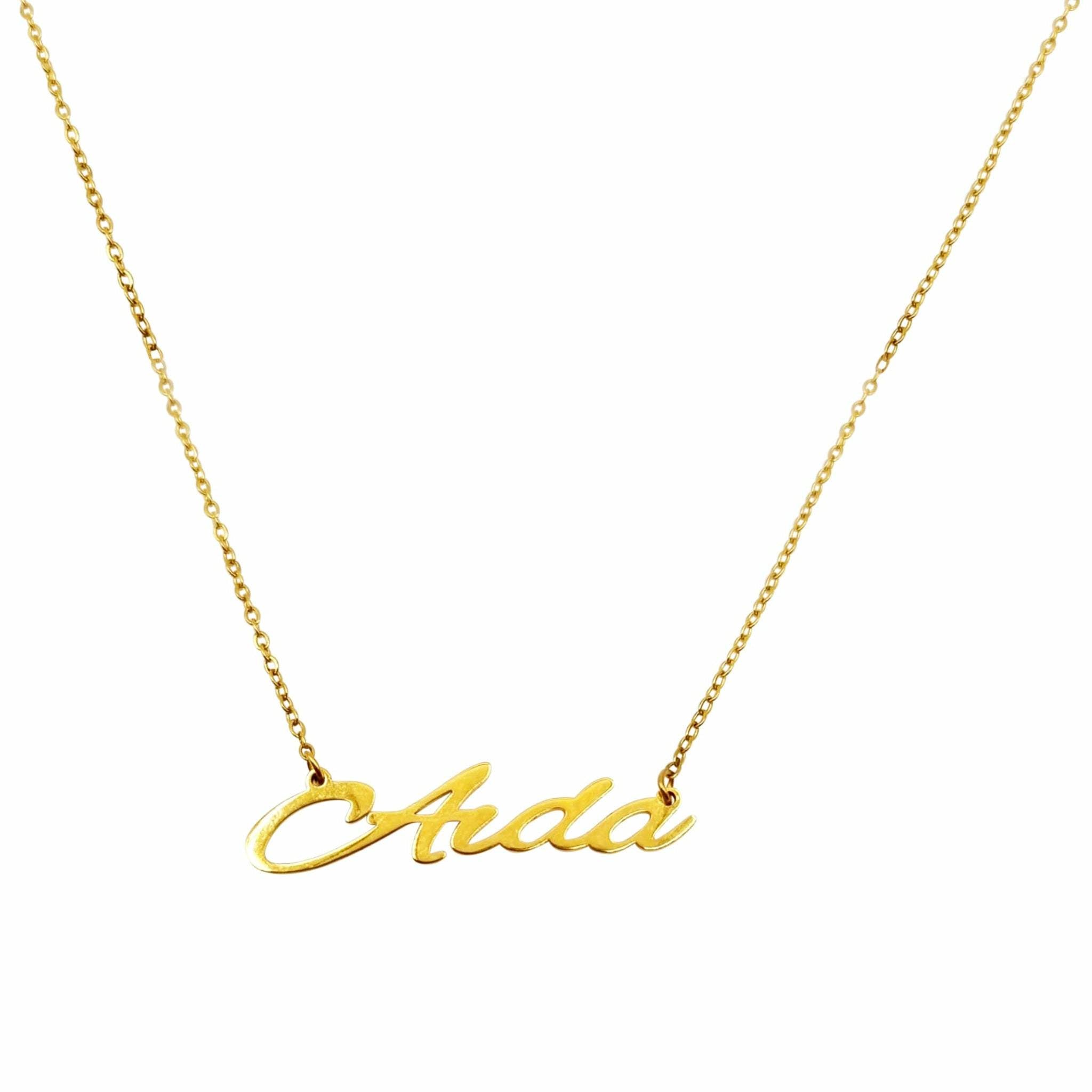 Aida Name Necklace featuring a gold-plated stainless steel design with a personalized name pendant.