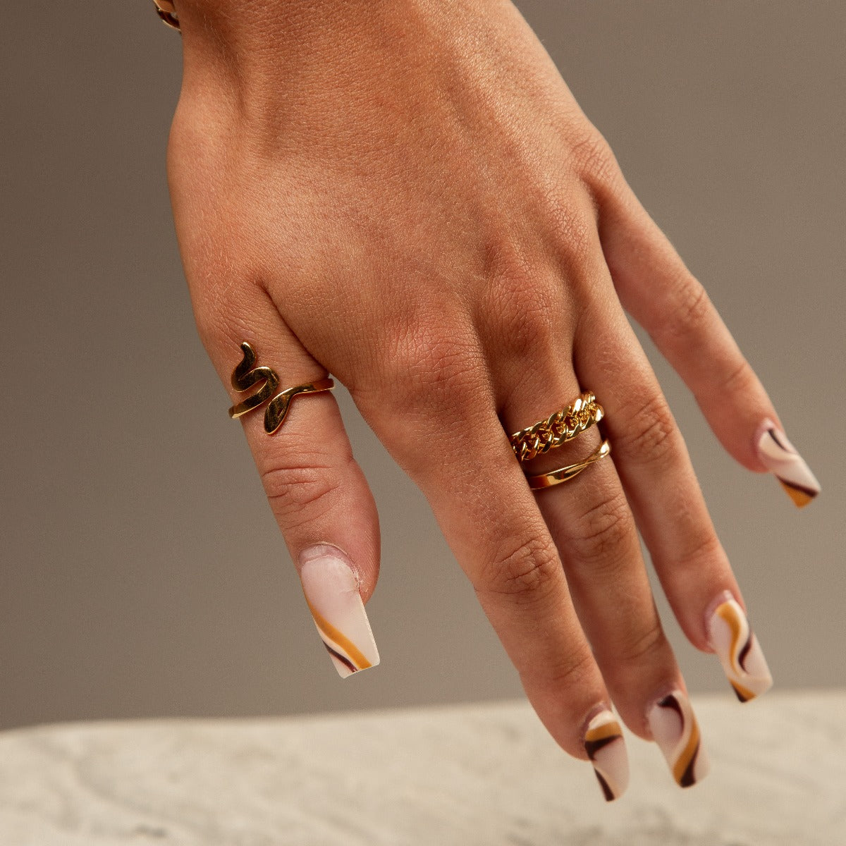 Aisha Bruges Ring in Gold, crafted from premium gold plated stainless steel, showcasing its elegant design and shine.