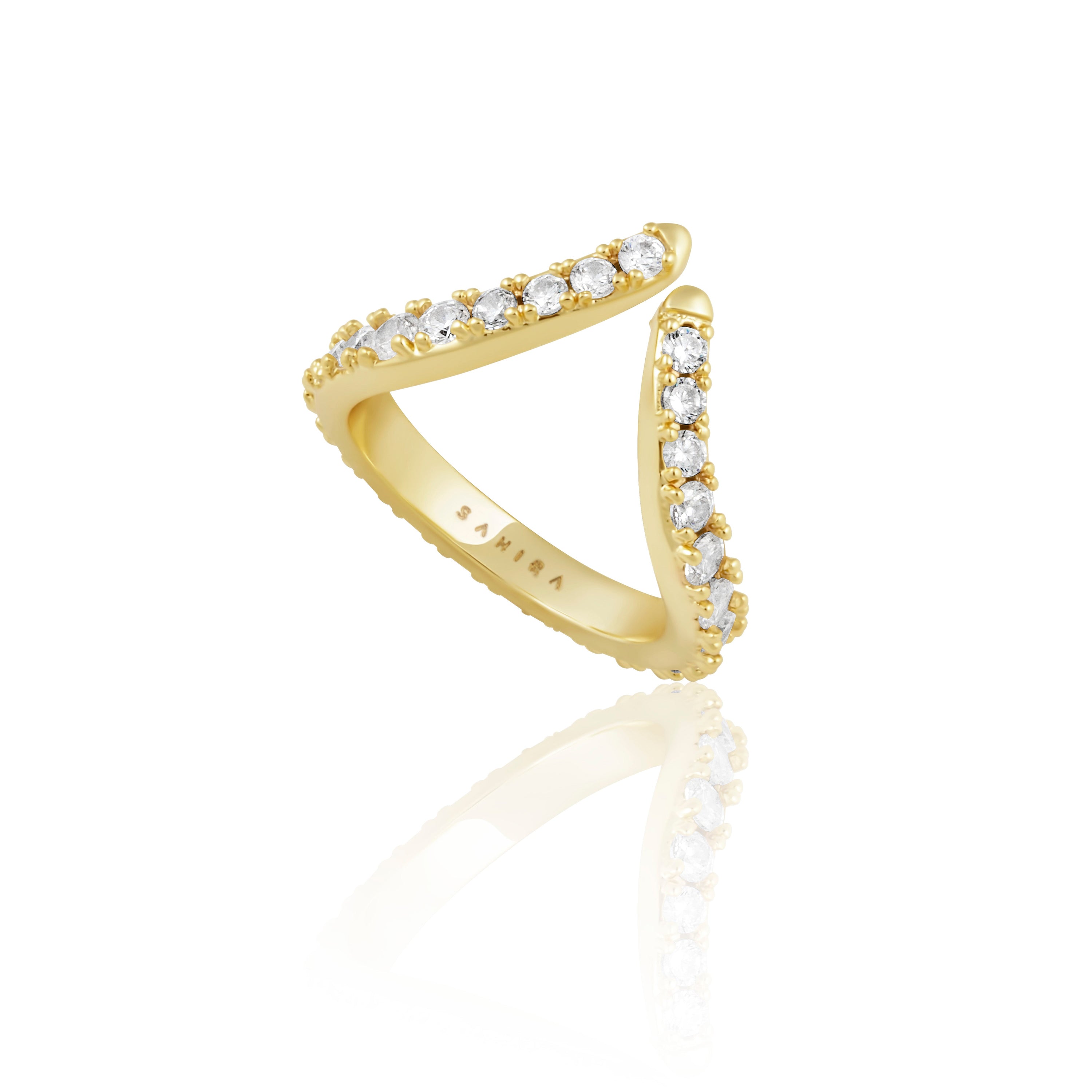 Alara CZ Ring featuring sparkling cubic zirconia stones set in a durable band, available in multiple sizes.