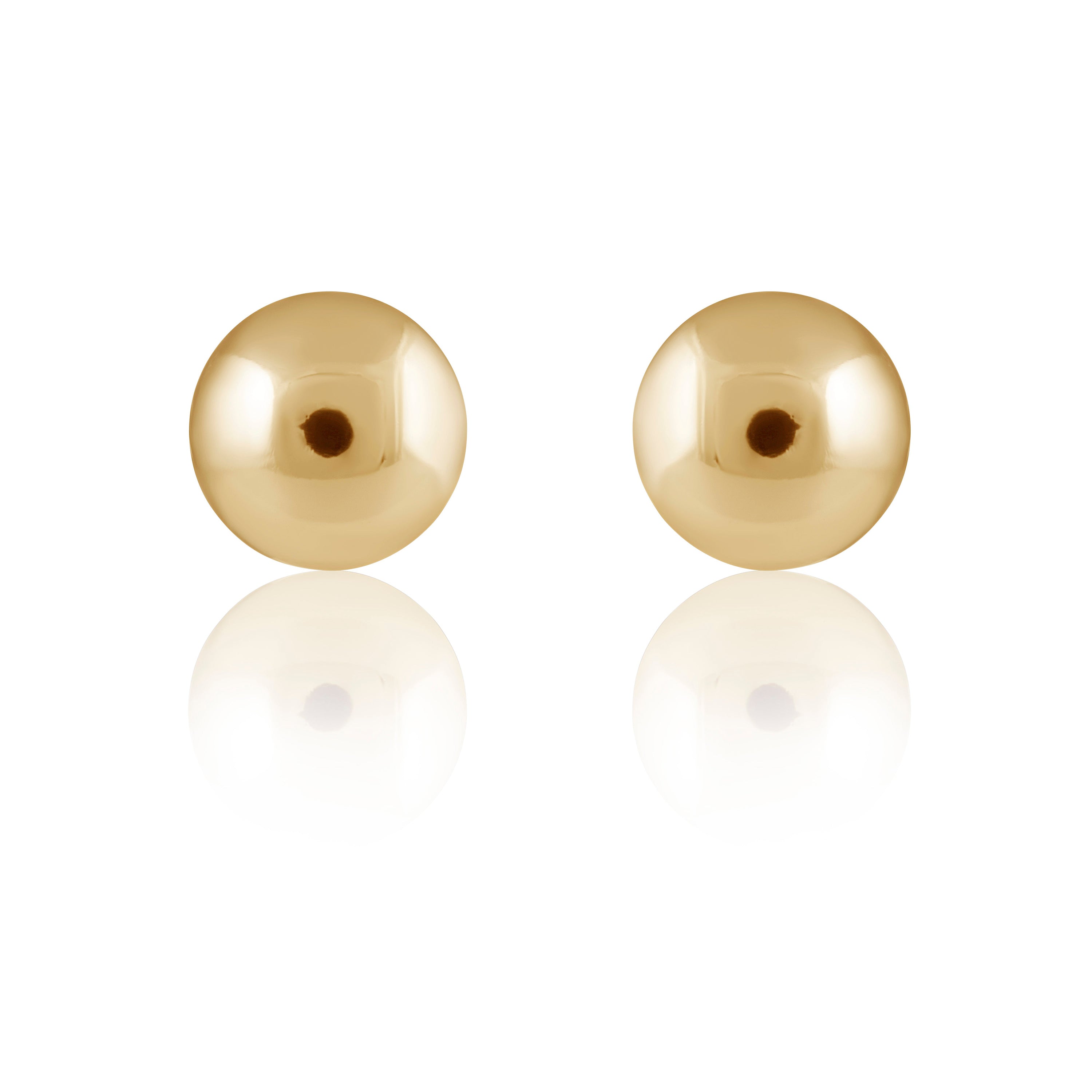 A pair of elegant 8mm gold filled bead stud earrings, showcasing their shiny surface and classic design, perfect for everyday wear.