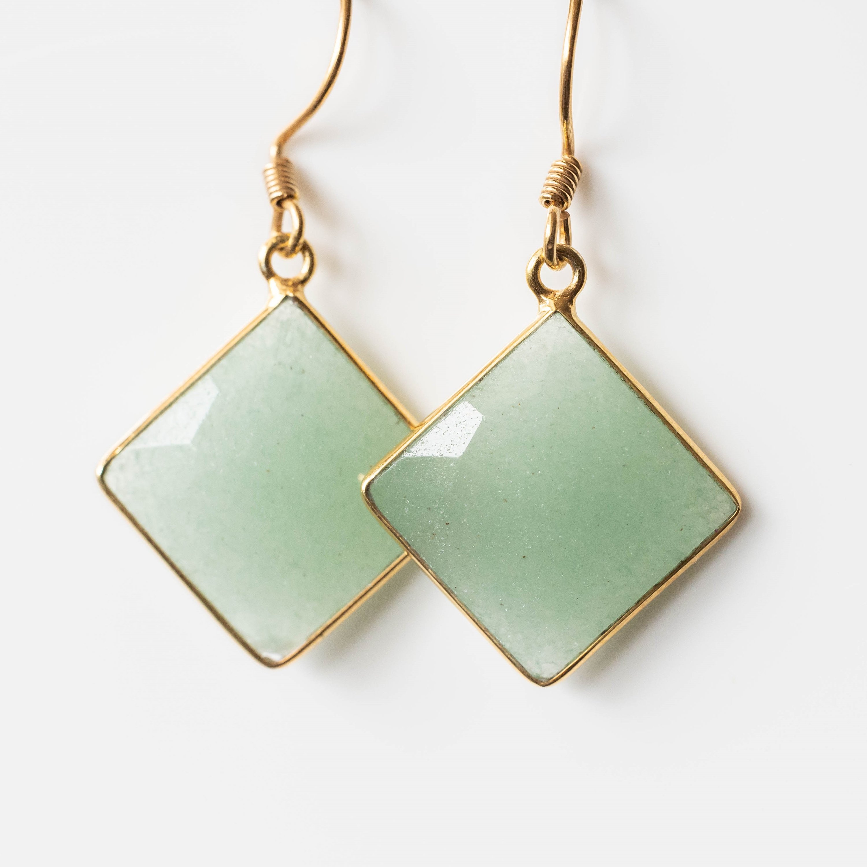 Allie Jade Square Earrings featuring green jade stones set in gold-plated sterling silver with 14k gold-filled ear wires.