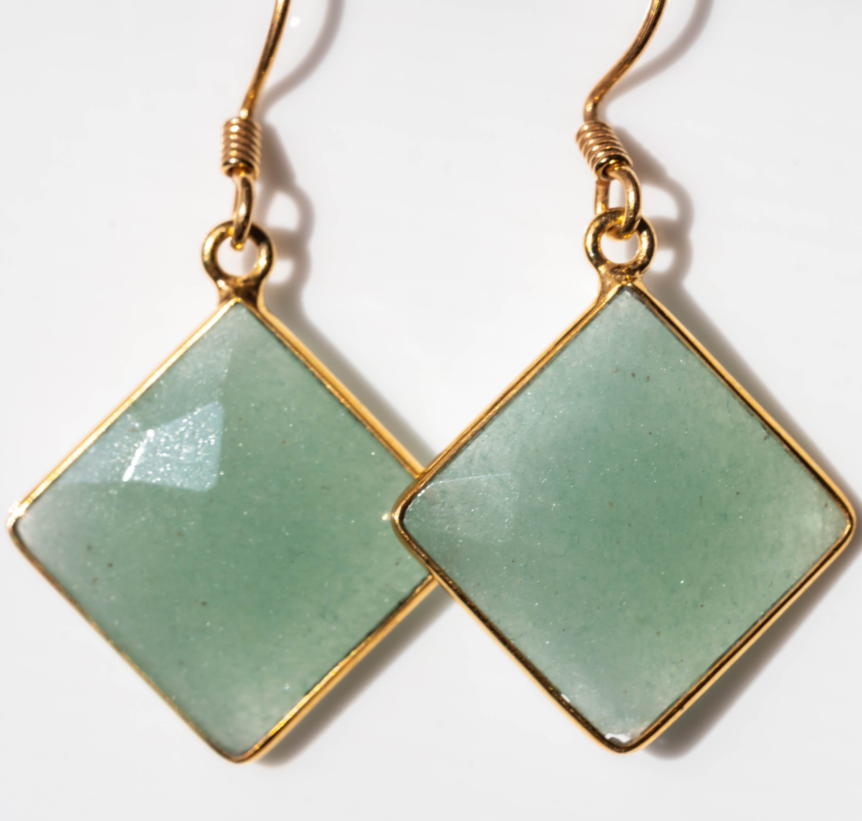 Allie Jade Square Earrings featuring green jade stones set in gold-plated sterling silver with 14k gold-filled ear wires.