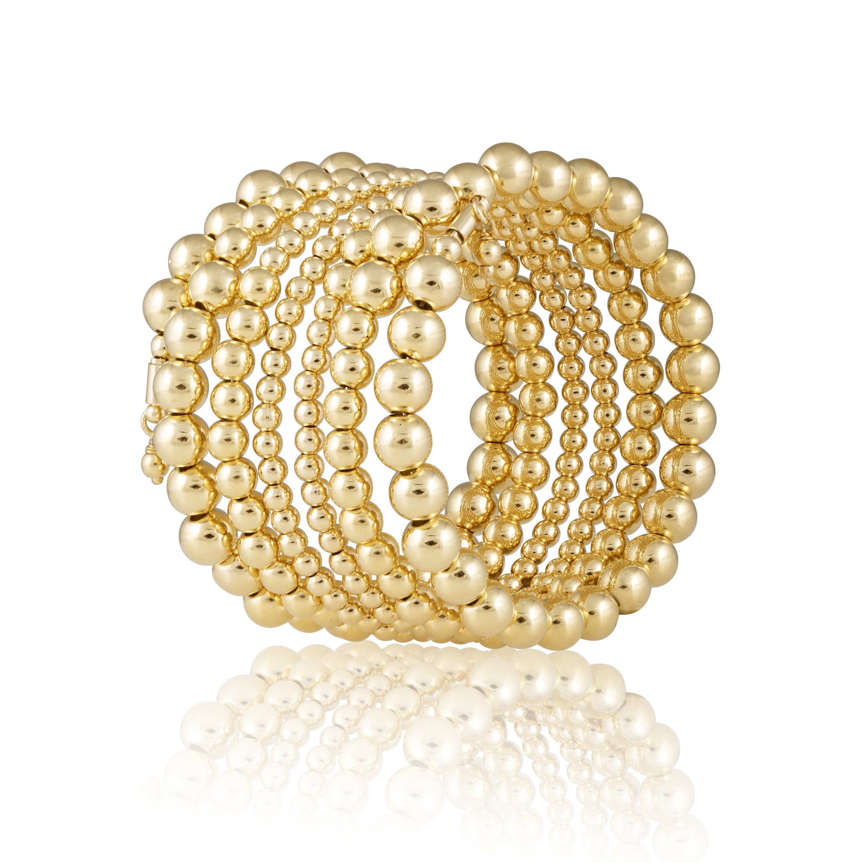 Allison Beaded Wrap bracelet featuring 6 rows of 18K Brazilian gold filled beads, elegantly designed for a luxurious look.