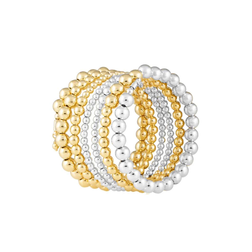 Allison Beaded Wrap bracelet featuring 6 rows of 18K Brazilian gold filled beads, elegantly designed for a luxurious look.