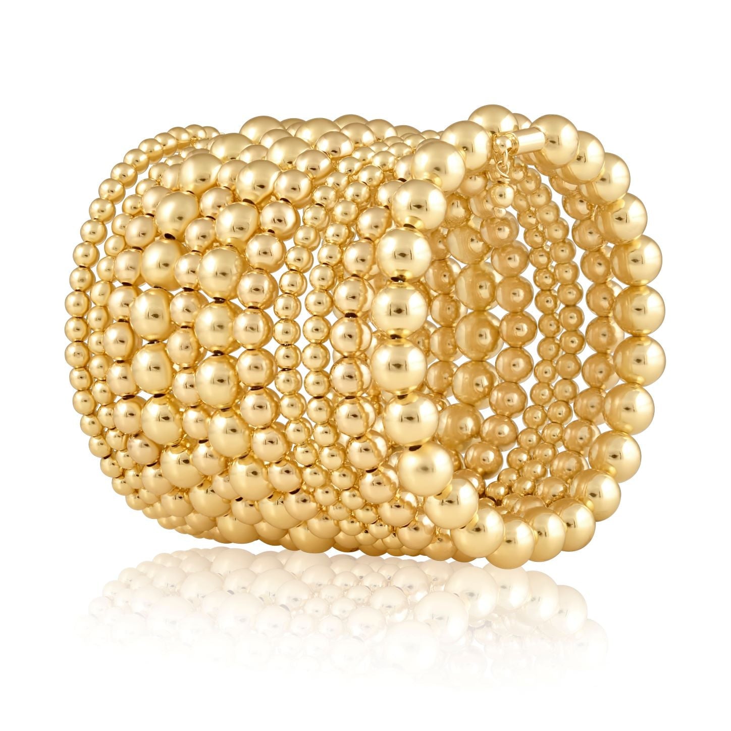 Allison Beaded Wrap Bracelet featuring 10 rows of Brazilian Gold Filled beads, showcasing a luxurious and stylish design.