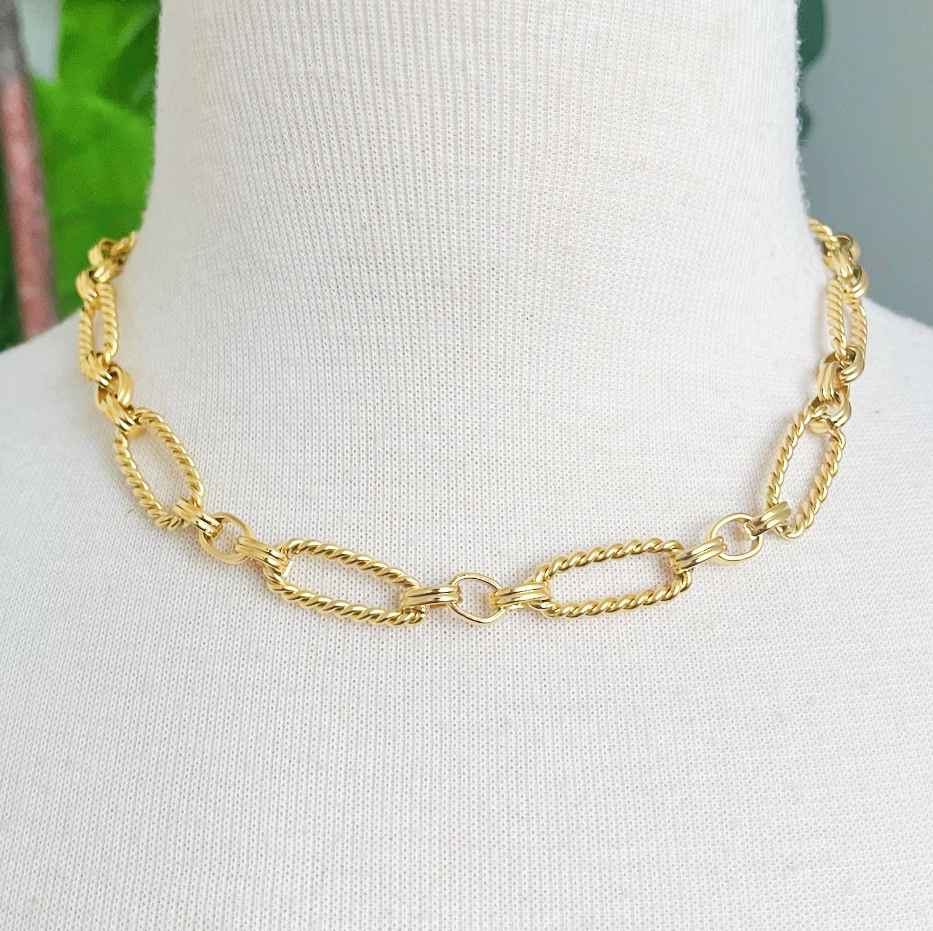 Alternatively Linked Cabled Necklace featuring a unique linked design in 18k gold plated stainless steel.