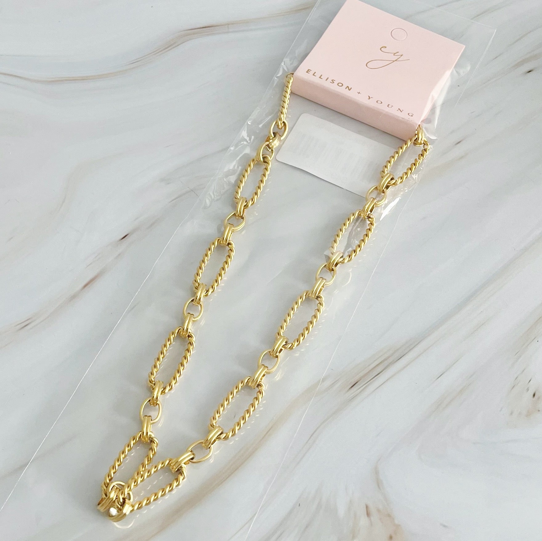 Alternatively Linked Cabled Necklace featuring a unique linked design in 18k gold plated stainless steel.