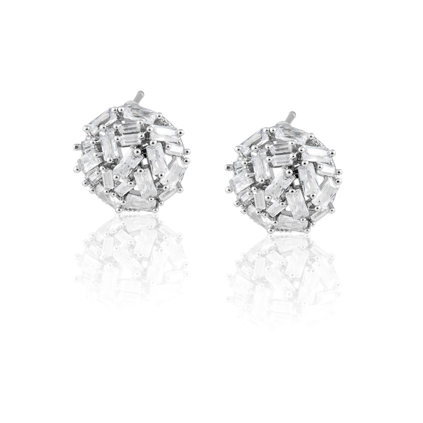 Amara CZ Stud earrings featuring sparkling cubic zirconia stones set in 14k plated sterling silver, perfect for everyday wear.