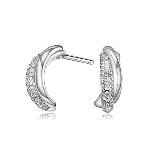 Amazing twist stud earrings made of 925 sterling silver with white sapphire, showcasing a modern twist design.