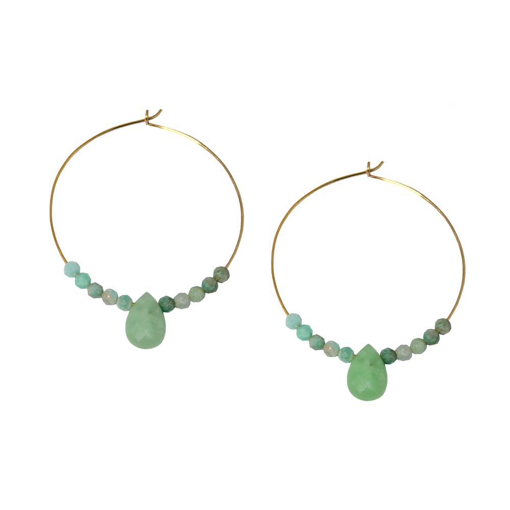 Elegant Amazonite 14k Gold Filled Hoop Earrings featuring vibrant amazonite beads and teardrop accents, perfect for any occasion.