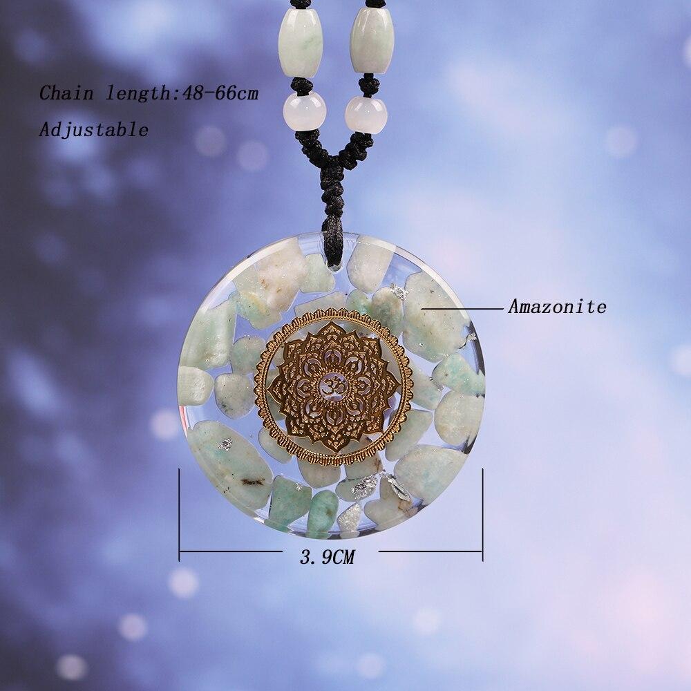 Handcrafted Amazonite Necklace Orgonite Energy Pendant featuring a geometric design made of resin and Amazonite stone, perfect for good luck and wealth attraction.