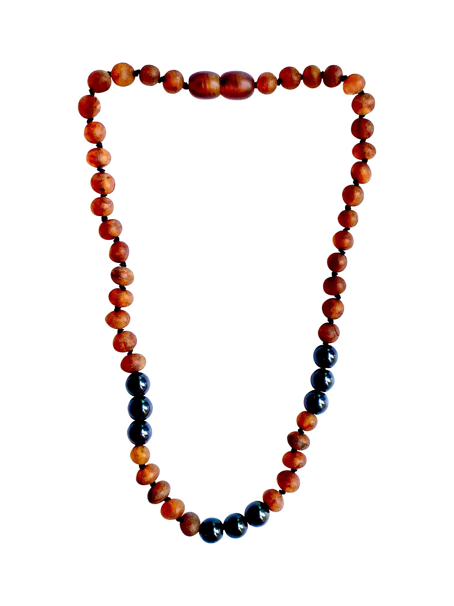 Amber and Shungite necklace designed for babies, featuring individually knotted beads for safety and natural radiation protection.