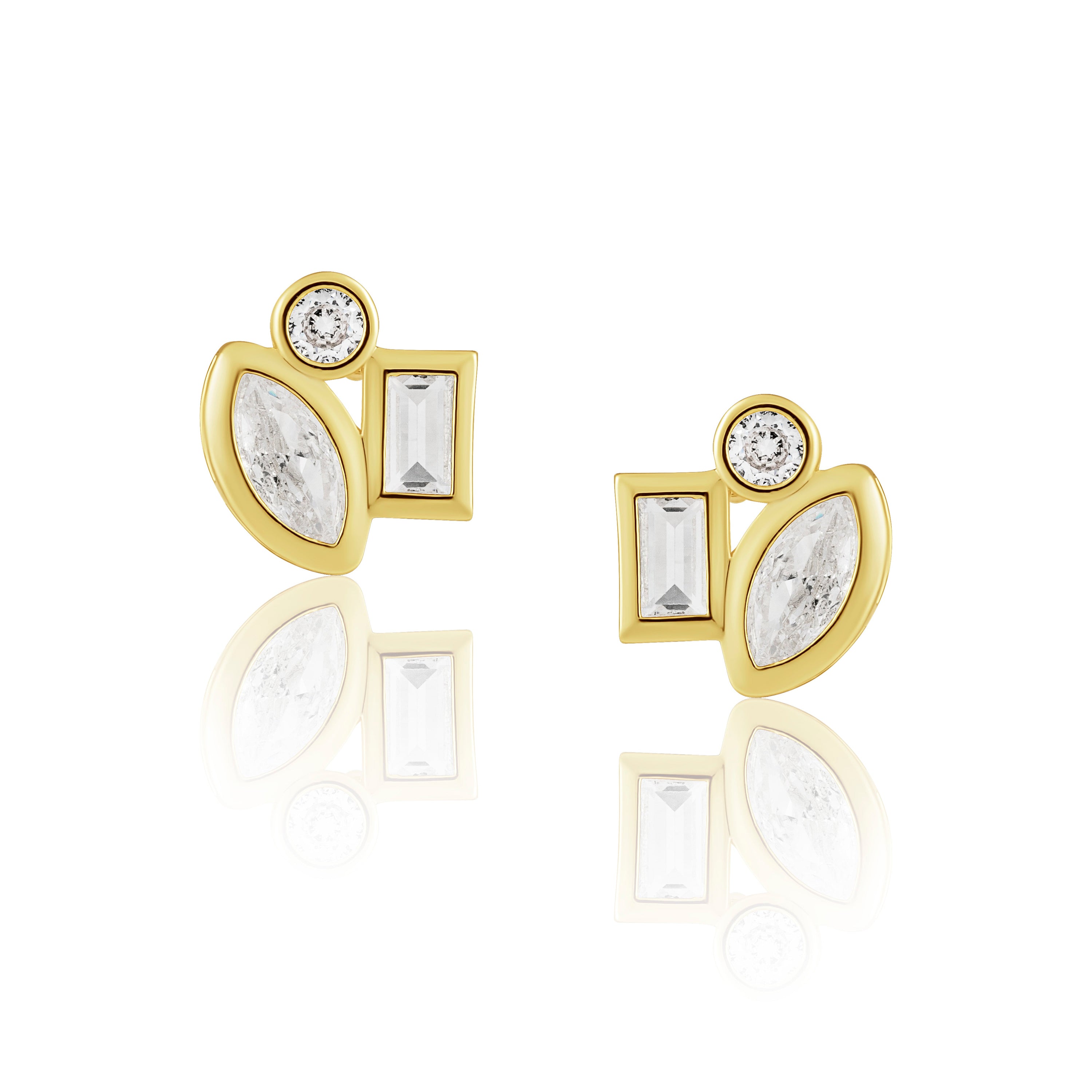 Elegant Amber Studs featuring sparkling CZ stones in a unique design, perfect for any occasion.