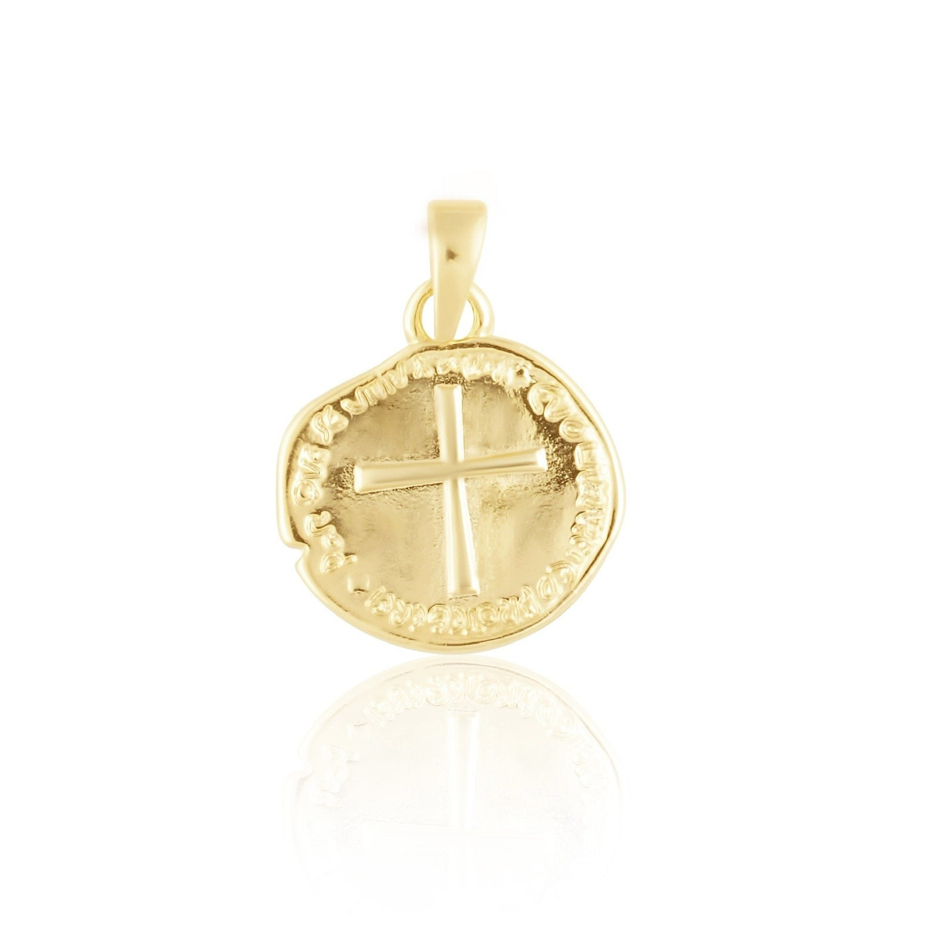 Amelia Coin - Small pendant featuring an 18K gold plated design on an 18-inch box chain with a 2-inch extender.