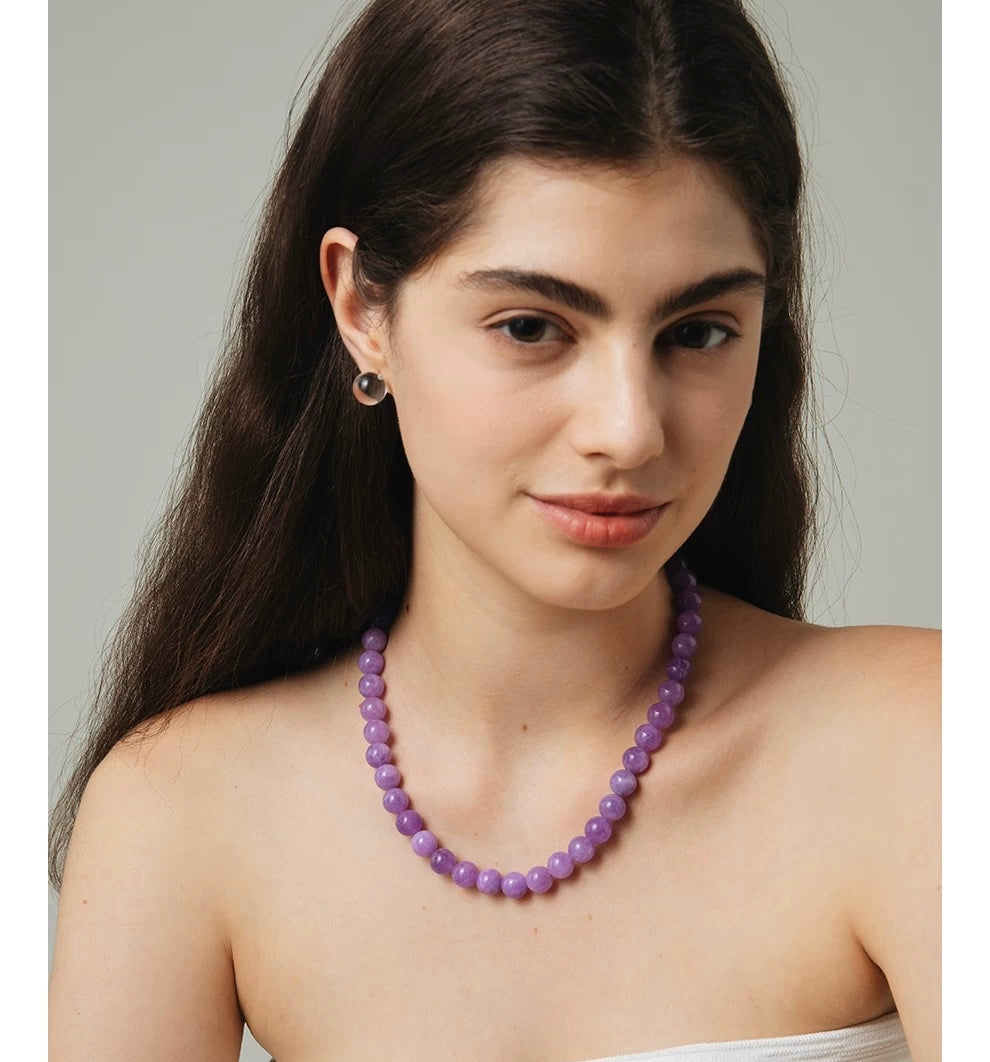 Amethyst Bliss Sweet Grape Wine Necklace featuring rich amethyst stones in deep purple, elegantly designed with varying bead sizes.