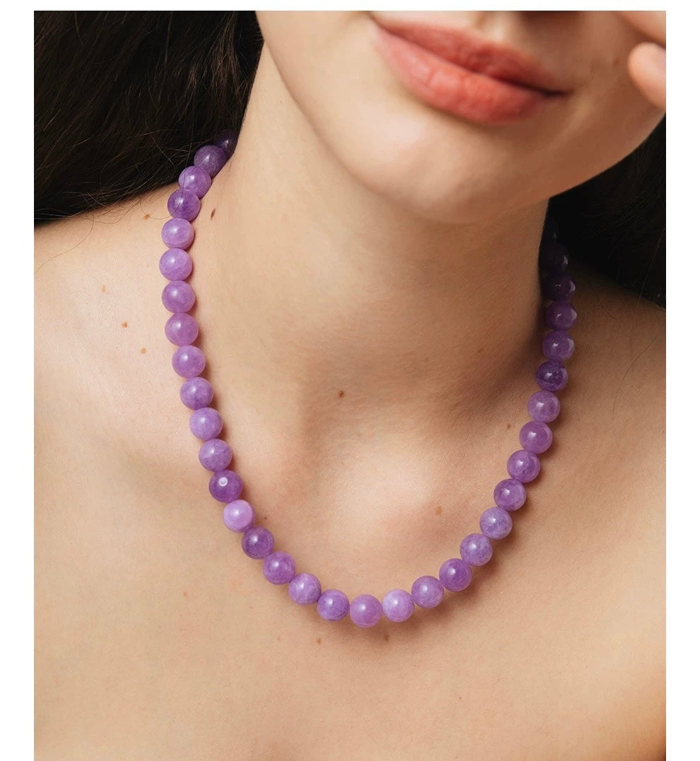 Amethyst Bliss Sweet Grape Wine Necklace featuring rich amethyst stones in deep purple, elegantly designed with varying bead sizes.