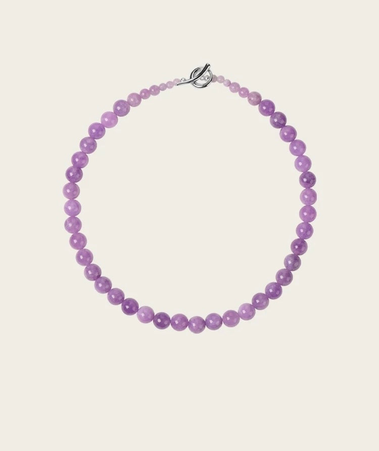 Amethyst Bliss Sweet Grape Wine Necklace featuring rich amethyst stones in deep purple, elegantly designed with varying bead sizes.