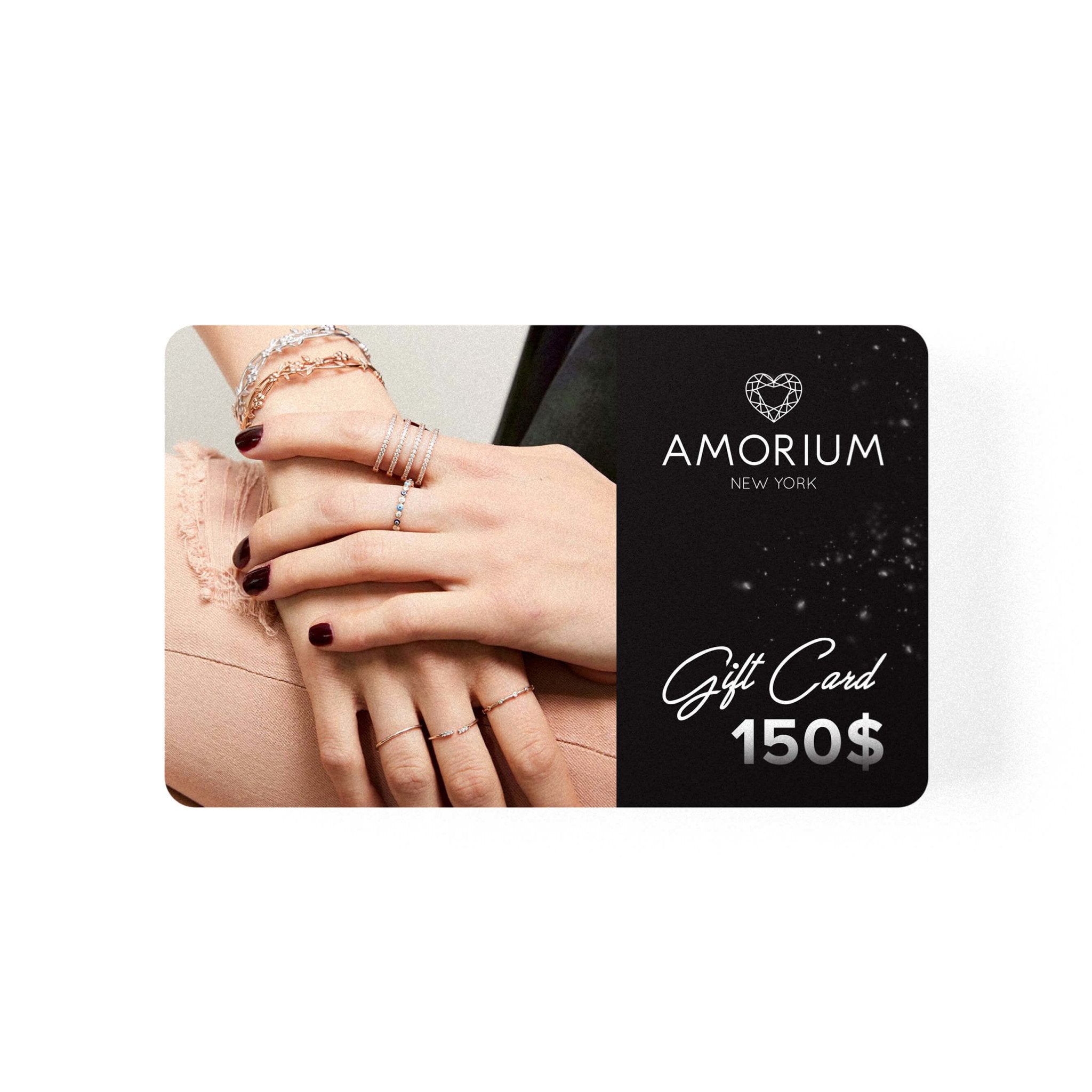 Amorium Gift Cards displayed with a stylish design, featuring a $50 denomination, perfect for gifting.