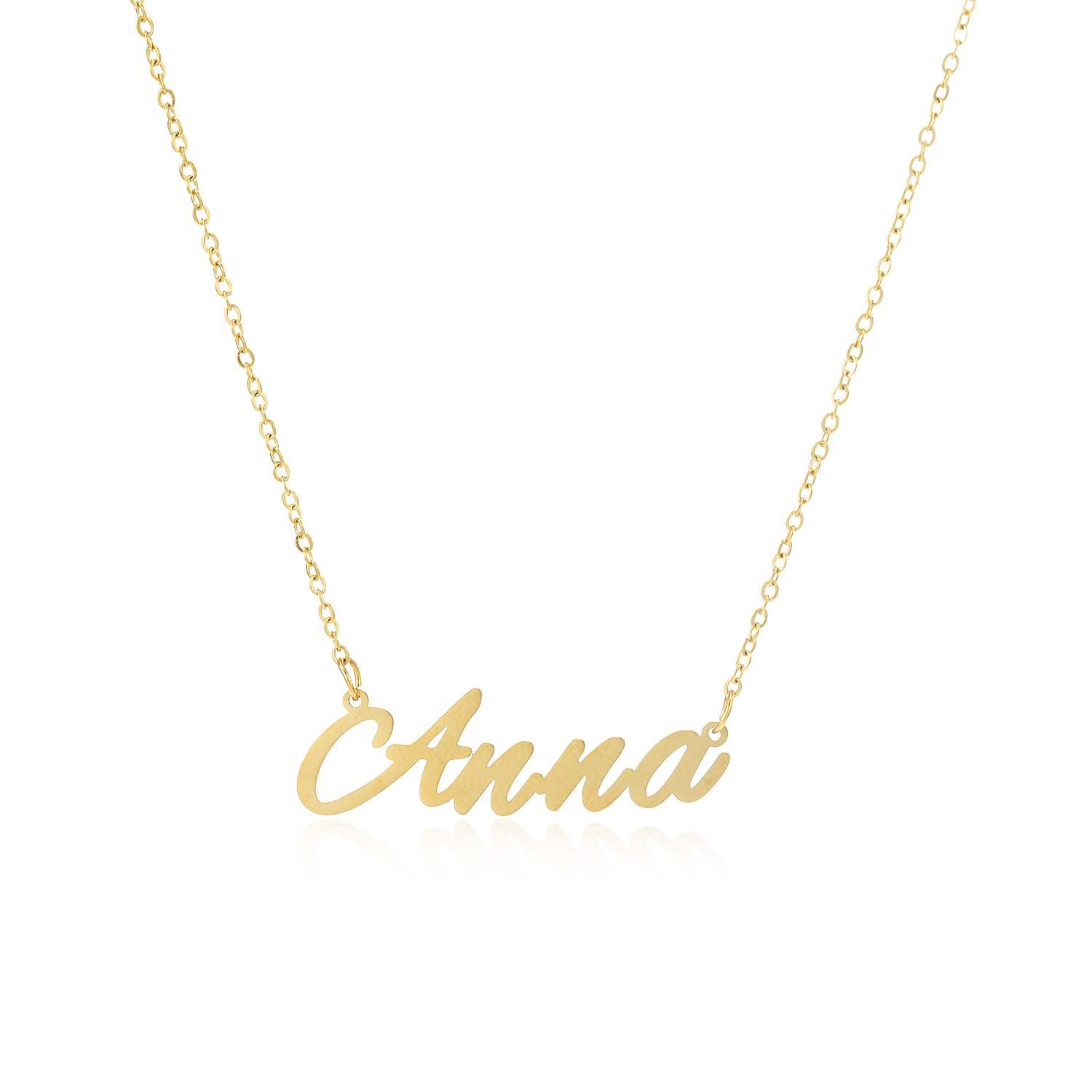 Elegant Anna Name Necklace made of stainless steel with gold plating, featuring a personalized name design.