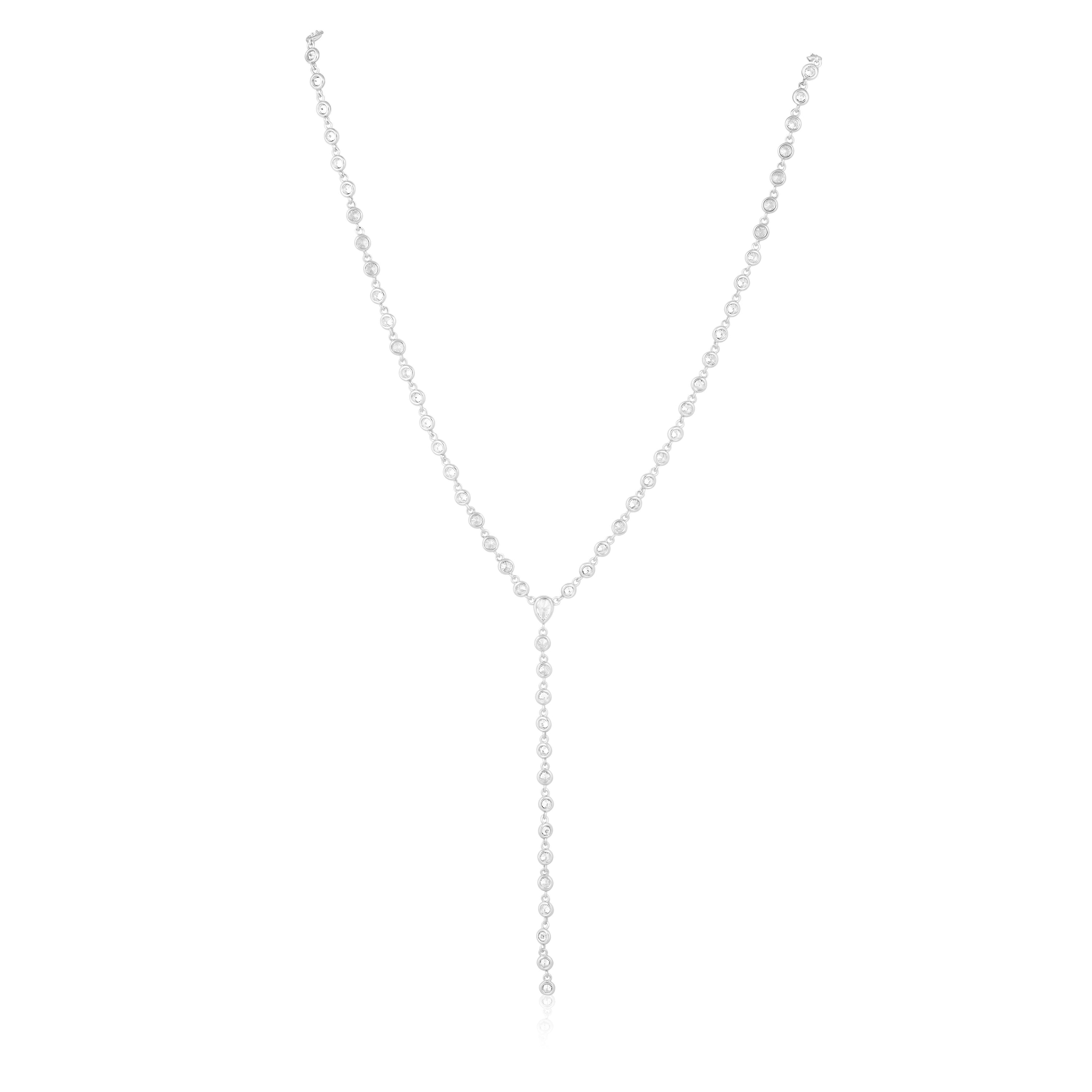 Anastasia Cz Lariat necklace featuring sparkling cz stones and 18k gold plating, elegantly designed for versatile wear.