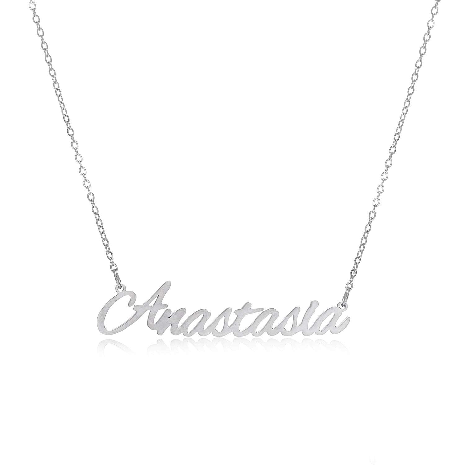 Anastasia Name Necklace made of stainless steel with a shiny finish, featuring an adjustable chain.