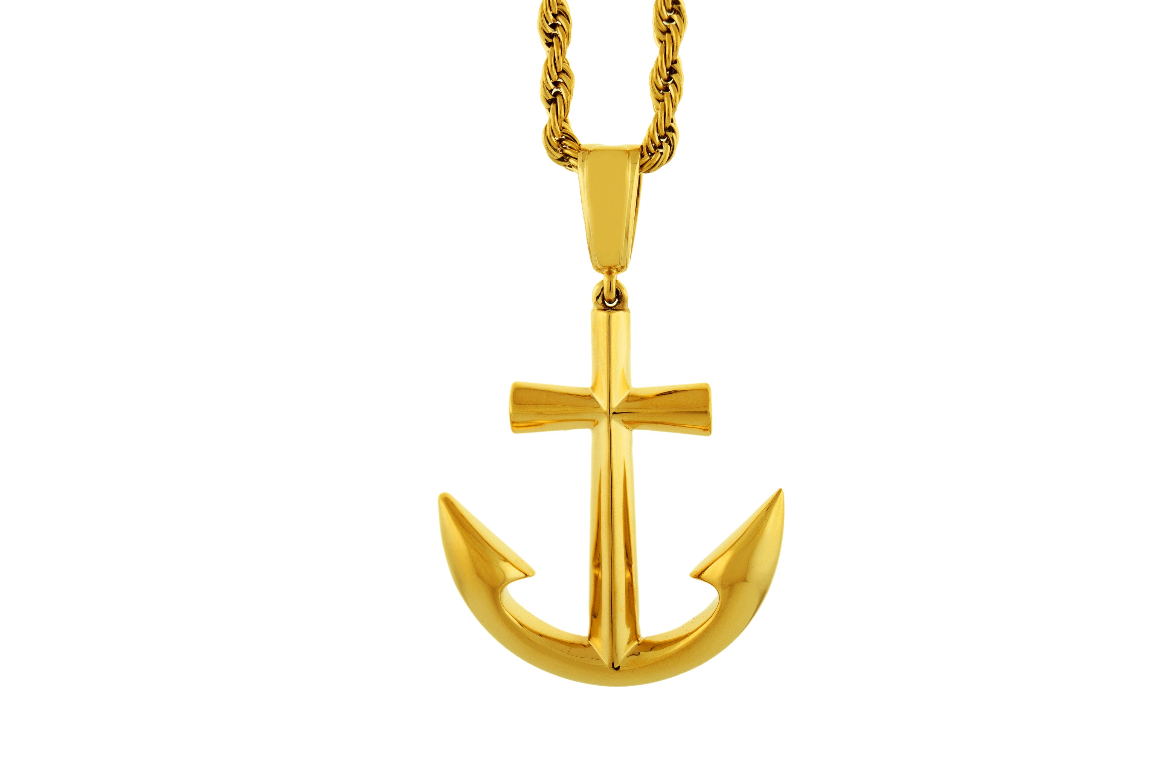 A beautiful 14k Oro Laminado Anchor pendant, showcasing its elegant design and shiny finish.