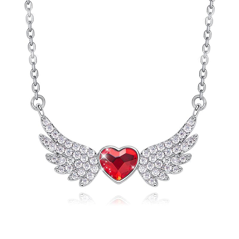 Angel in My Heart Forever Necklace featuring a heart-shaped cubic zirconia on a rhodium-plated link chain.